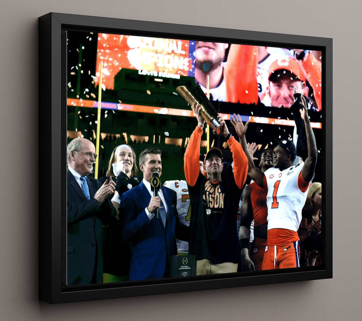 Clemson Football - Dabo Swinney Championship Trophy Celebration 2018 8x10 Framed Canvas college football wall art