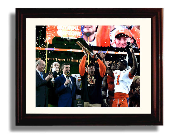 Clemson Football - Dabo Swinney Championship Trophy Celebration 2018 8x10 Beveled Frame college football wall art