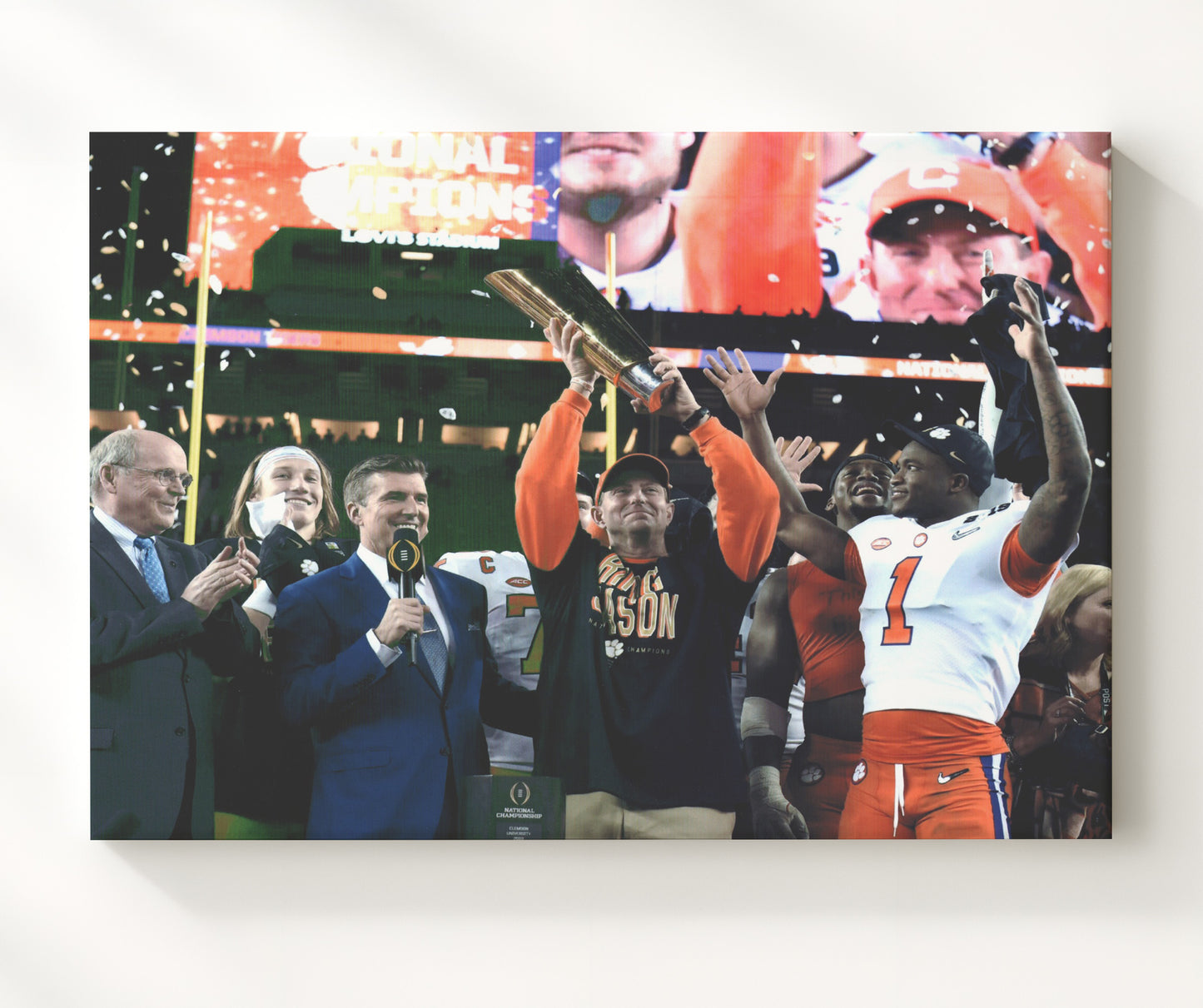 Clemson Football - Dabo Swinney Championship Trophy Celebration 2018 8x10 Canvas college football wall art