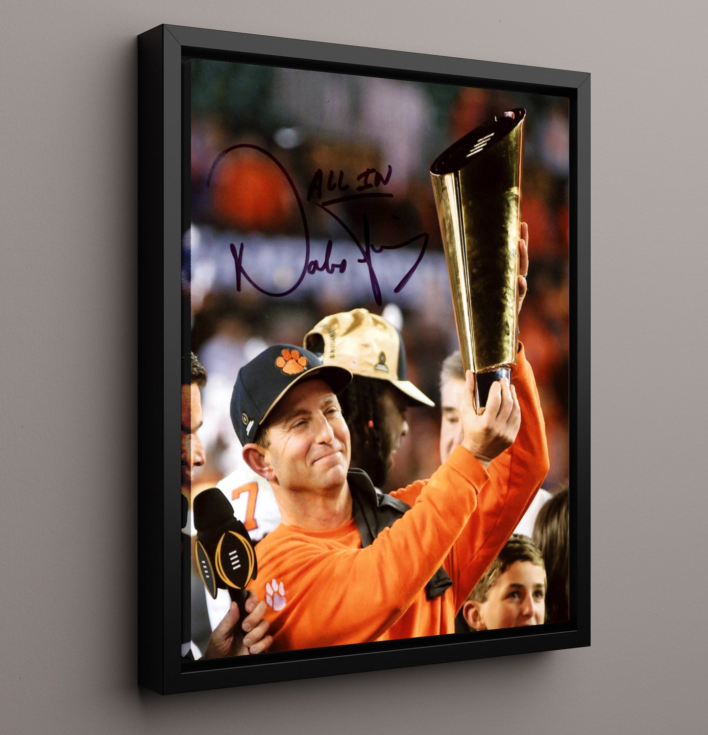 Clemson Football Dabo Swinney Championship Trophy Glory College Football Wall Art 16x20 Framed Canvas wall art print – College Football decor