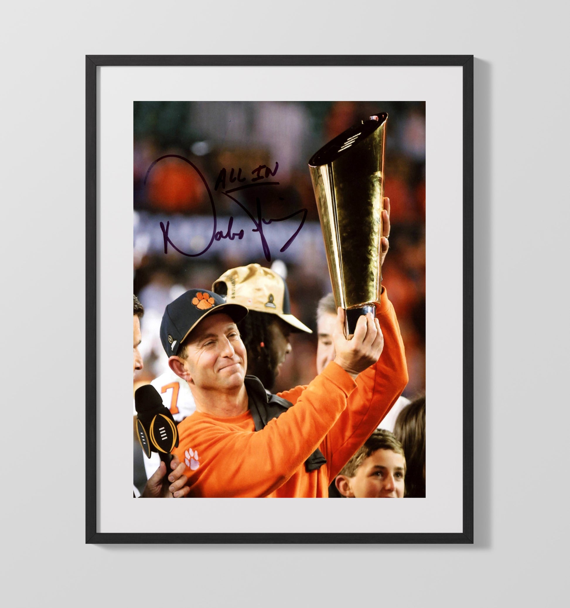 Clemson Football Dabo Swinney Championship Trophy Glory College Football Wall Art 16x20 Gallery Frame wall art print – College Football decor