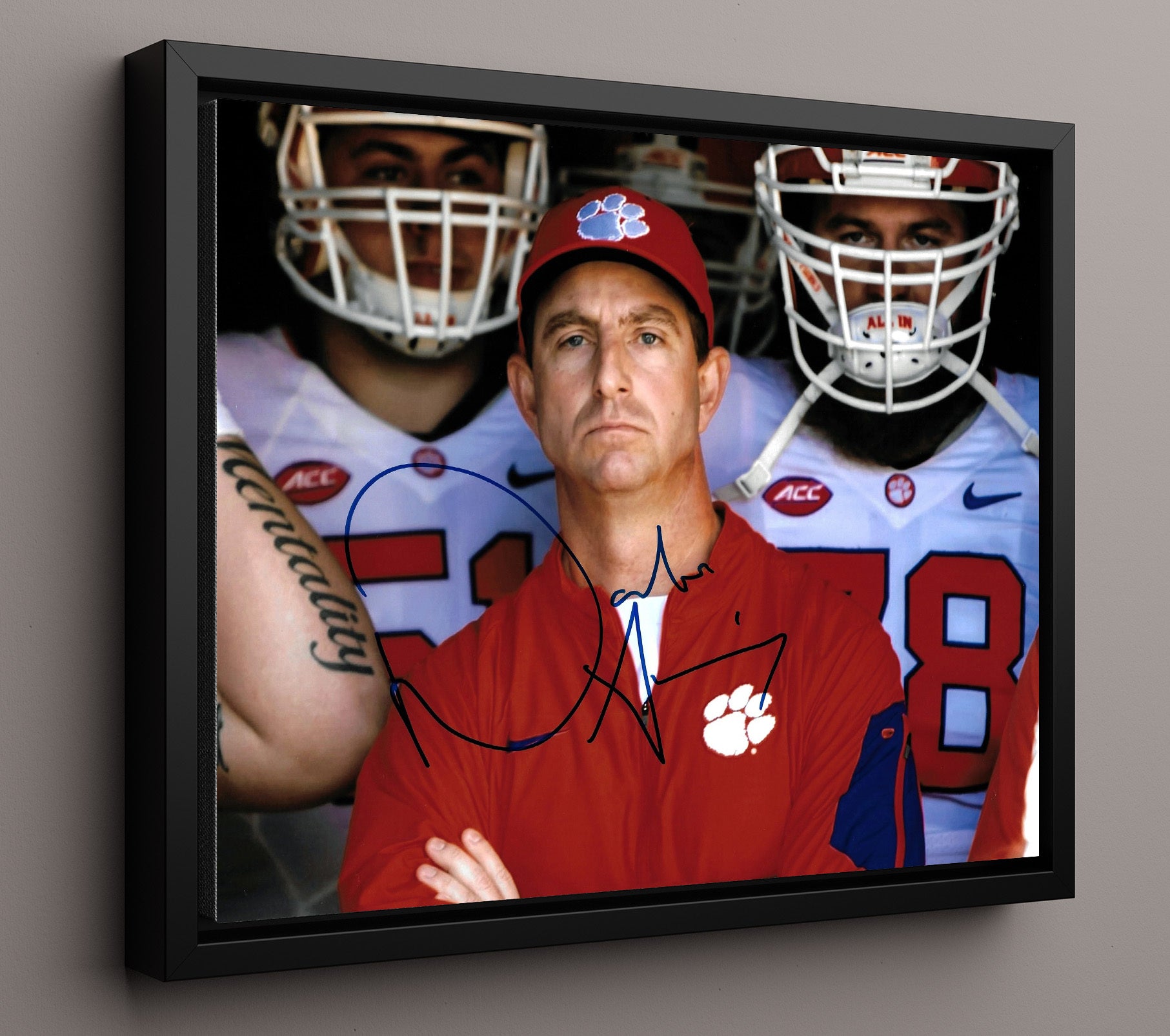 Clemson Football Dabo Swinney Focused Tunnel Walk College Football Wall Art 16x20 Framed Canvas wall art print – College Football decor
