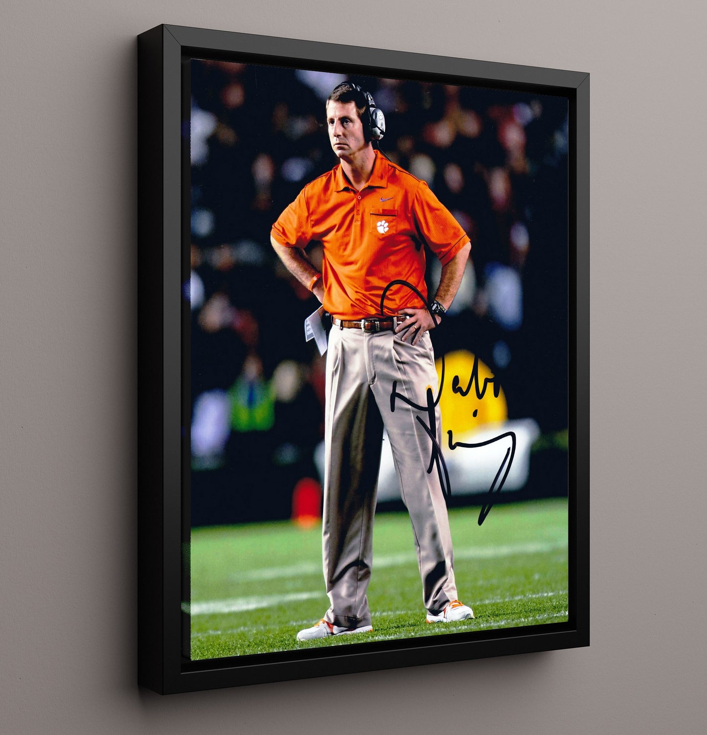 Clemson Football Dabo Swinney Sideline Focus College Football Wall Art 16x20 Framed Canvas wall art print – College Football decor