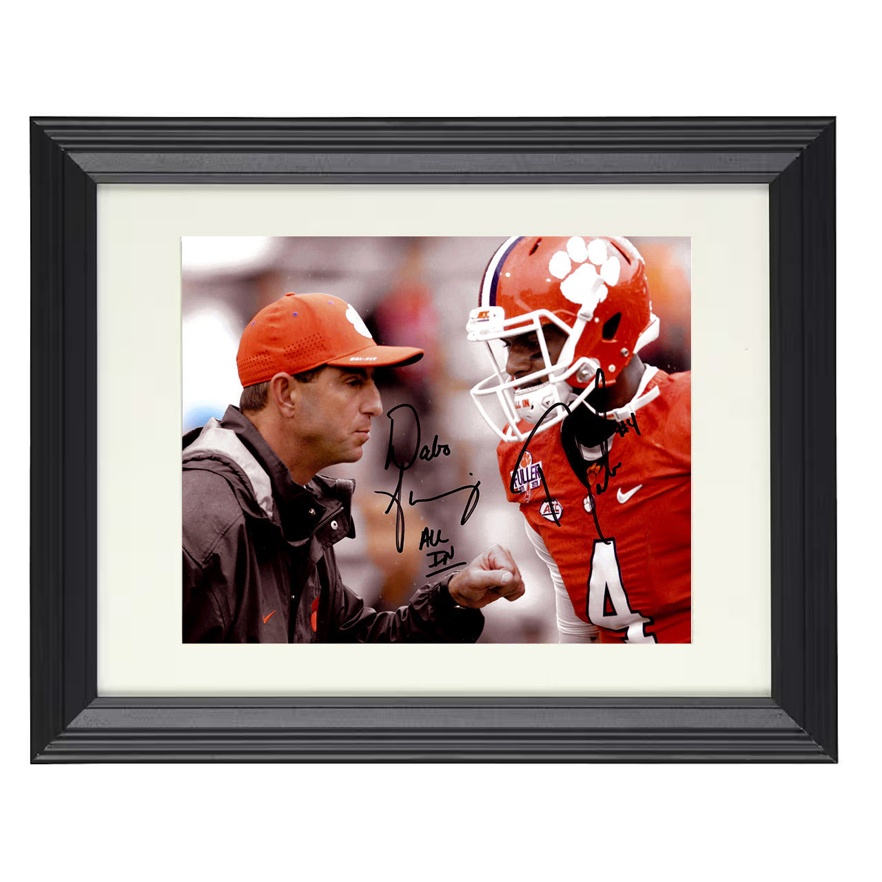 Clemson Dabo Swinney and Deshaun Watson Sideline Exchange 8x10 black beveled frame college football wall art