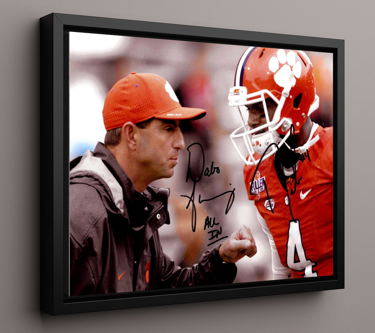 Clemson Football - Dabo Swinney and Deshaun Watson Sideline Exchange 8x10 Framed Canvas college football wall art
