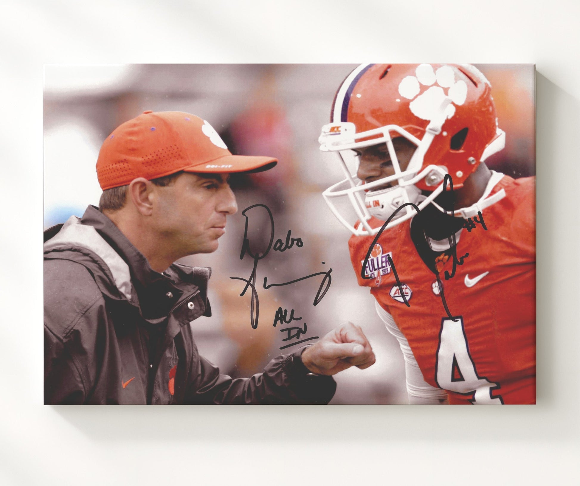 Clemson Football - Dabo Swinney and Deshaun Watson Sideline Exchange 8x10 Canvas college football wall art