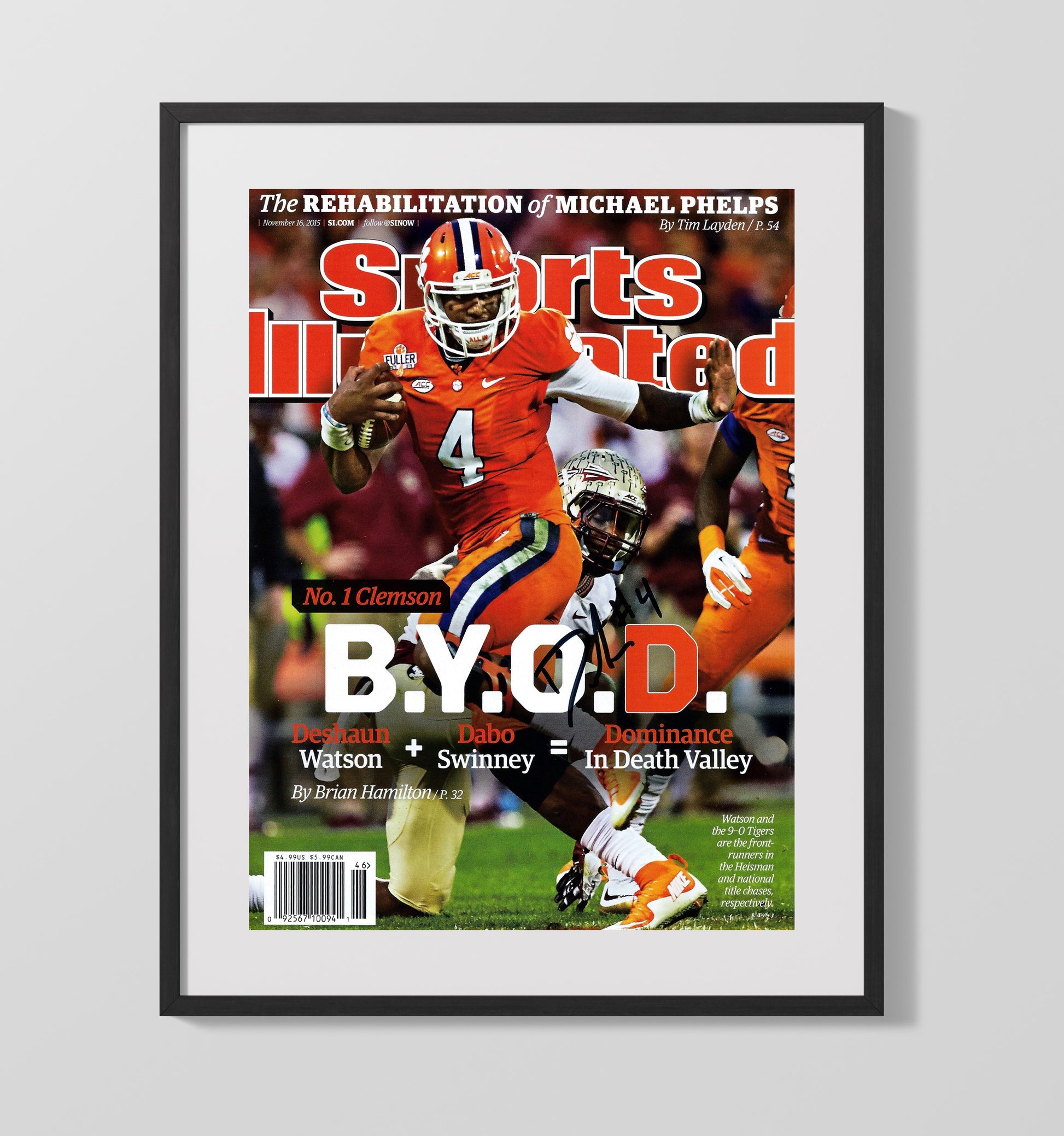 Clemson Football Deshaun Watson BYOD Dominance SI Cover College Football Wall Art 16x20 Gallery Frame wall art print – College Football decor