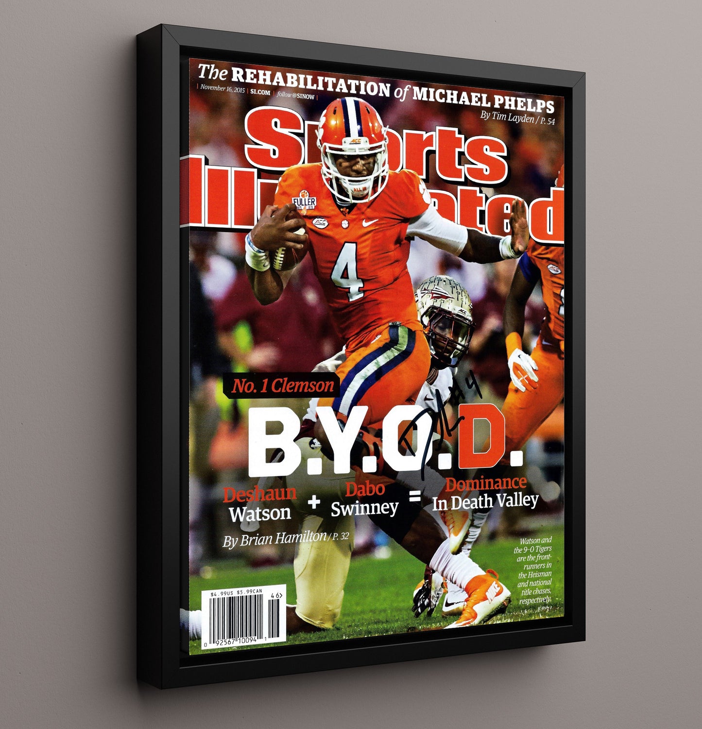 Clemson Football Deshaun Watson BYOD Dominance SI Cover College Football Wall Art 16x20 Framed Canvas wall art print – College Football decor