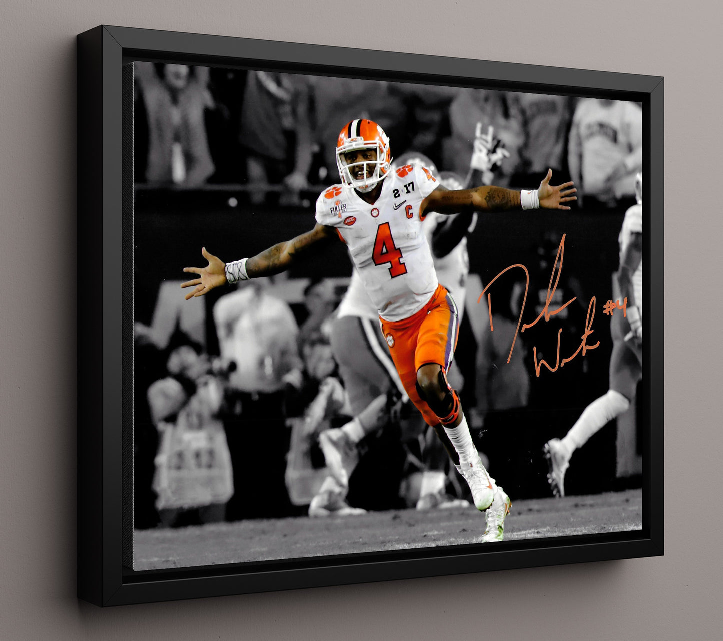 Clemson Football Deshaun Watson Championship Celebration Run College Football Wall Art 16x20 Framed Canvas wall art print – College Football decor
