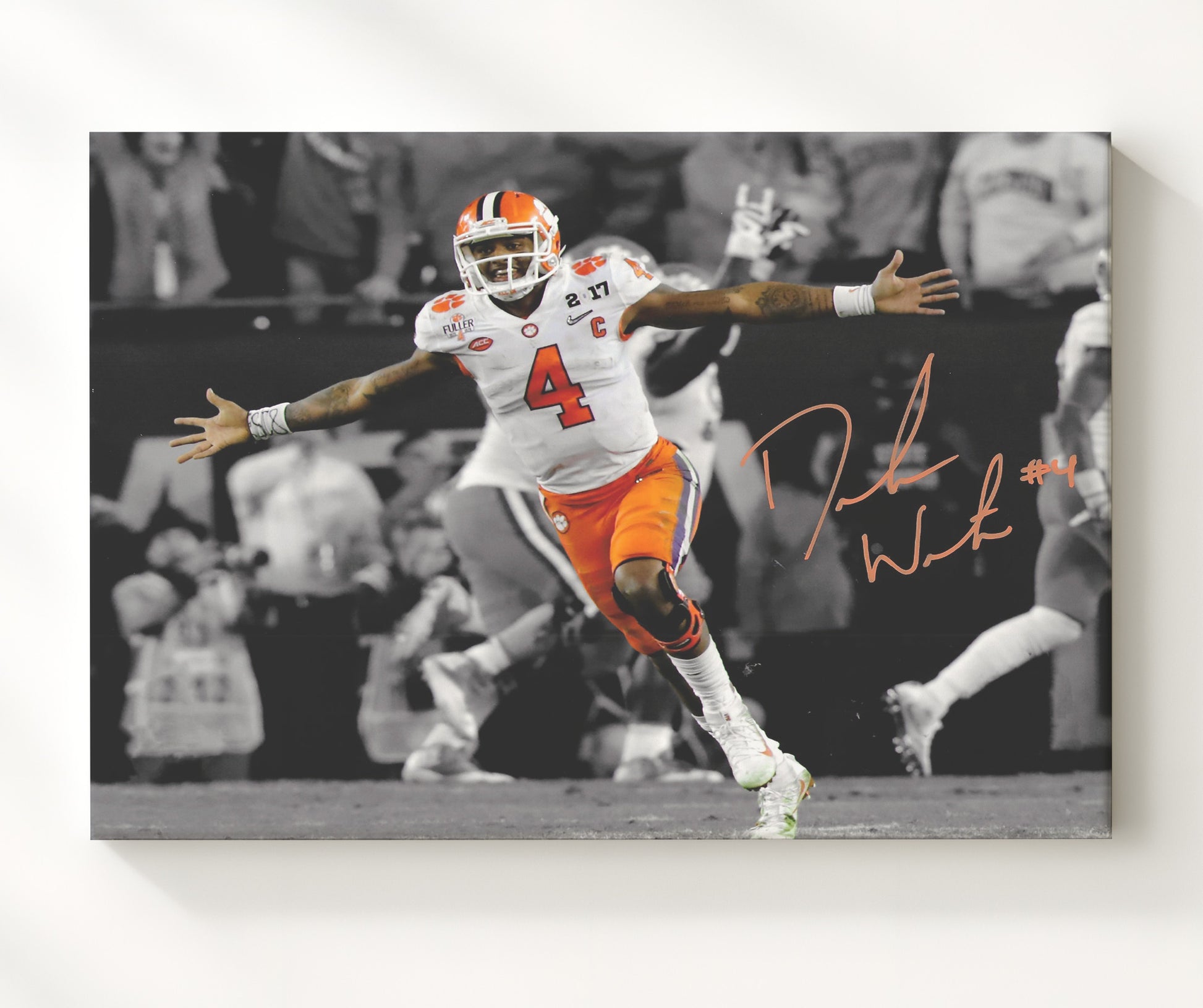 Clemson Football Deshaun Watson Championship Celebration Run College Football Wall Art 20x24 Canvas wall art print – College Football decor