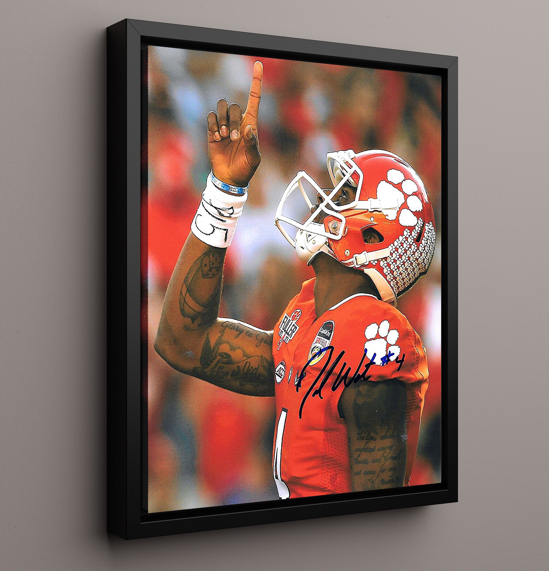 Clemson Football Deshaun Watson Victory Point Tribute College Football Wall Art 16x20 Framed Canvas wall art print – College Football decor
