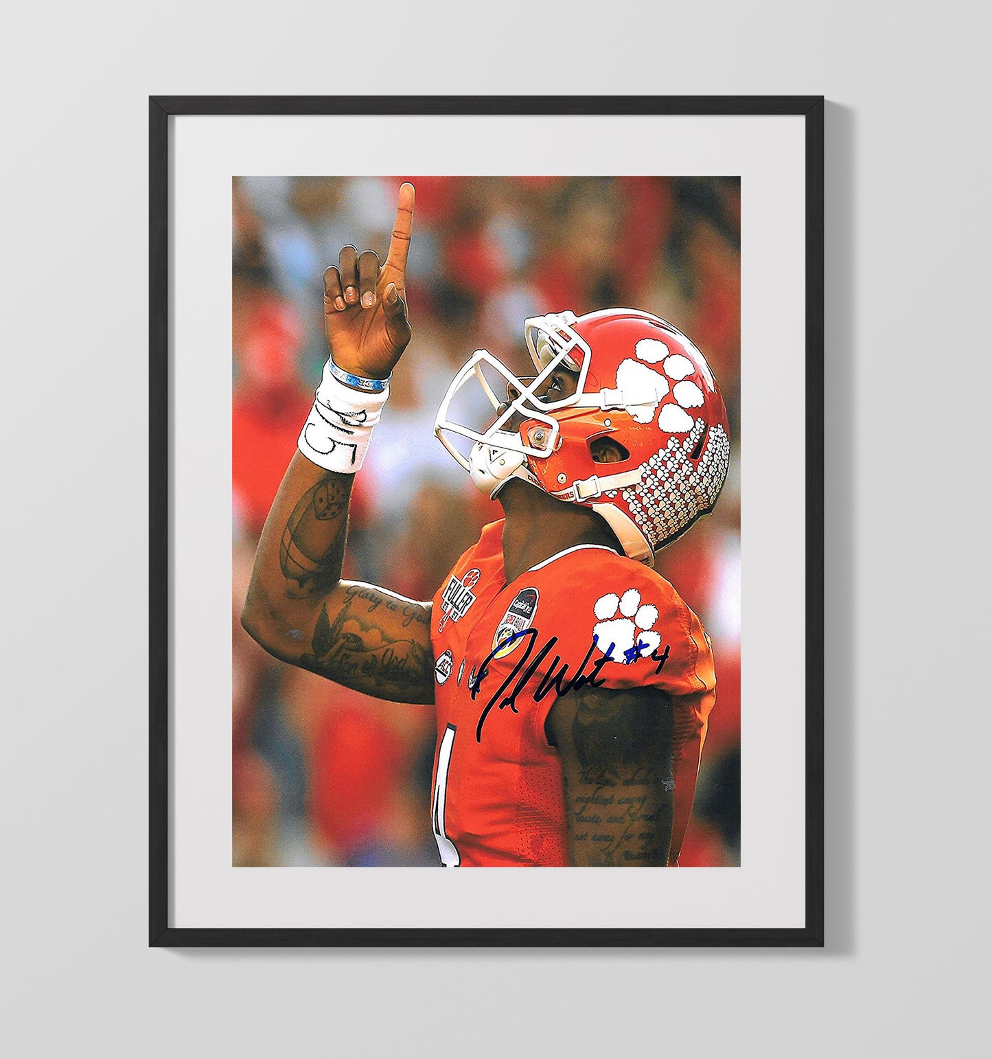 Clemson Football Deshaun Watson Victory Point Tribute College Football Wall Art 16x20 Gallery Frame wall art print – College Football decor