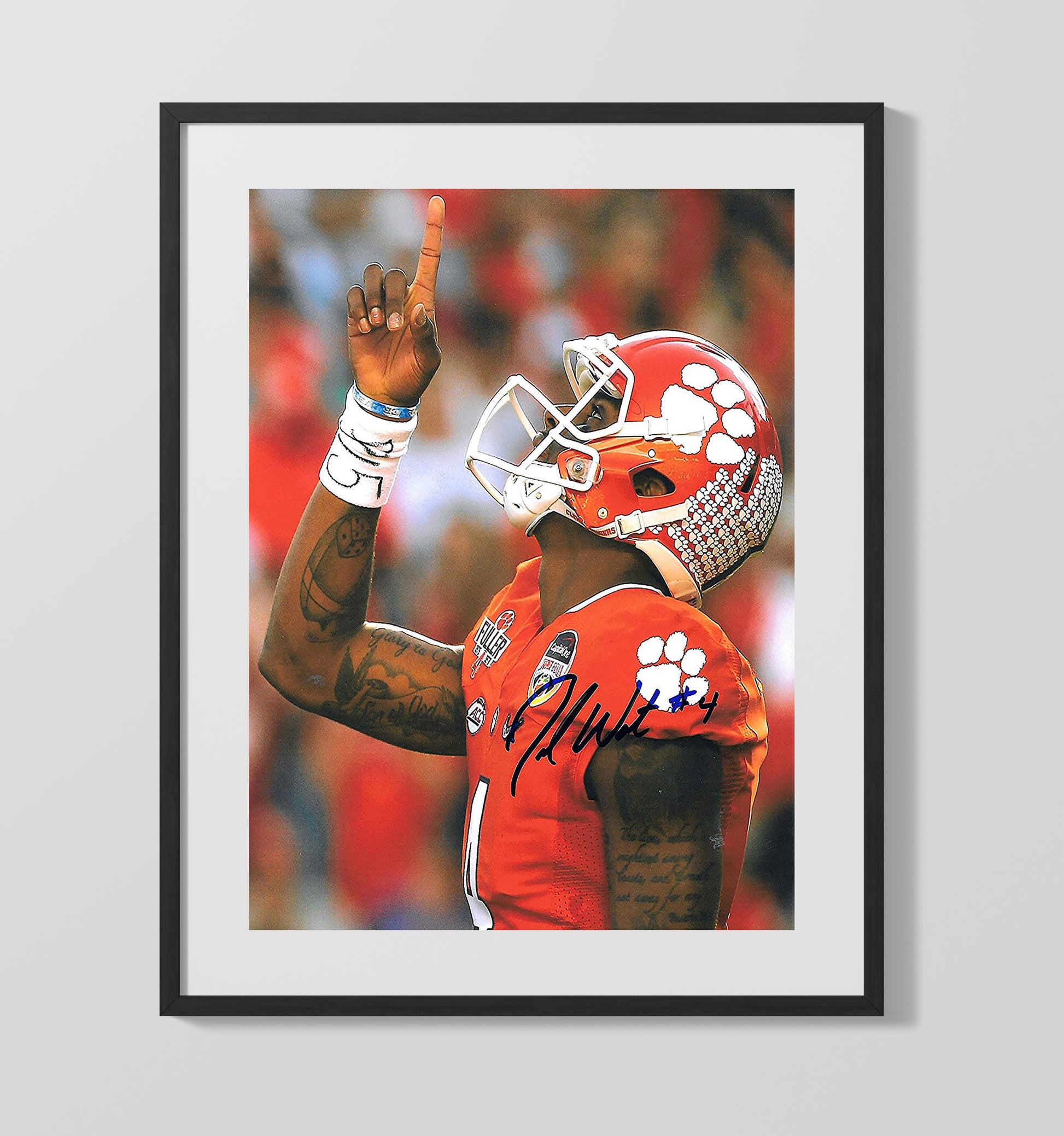 Clemson Football Deshaun Watson Victory Point Tribute College Football Wall Art 16x20 Gallery Frame wall art print – College Football decor