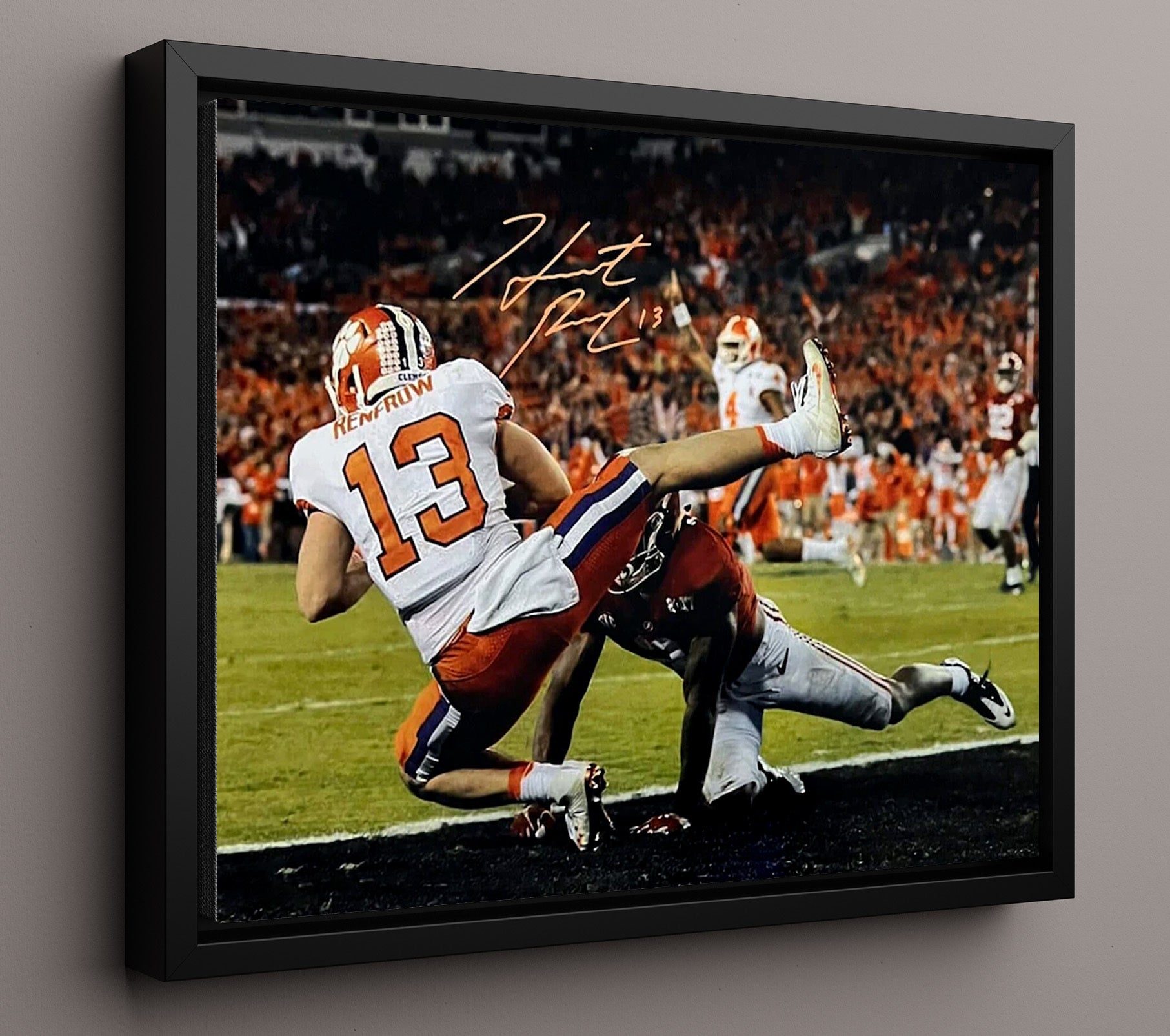 Clemson Football - Hunter Renfrow Championship Catch vs Alabama 2017 8x10 Framed Canvas college football wall art