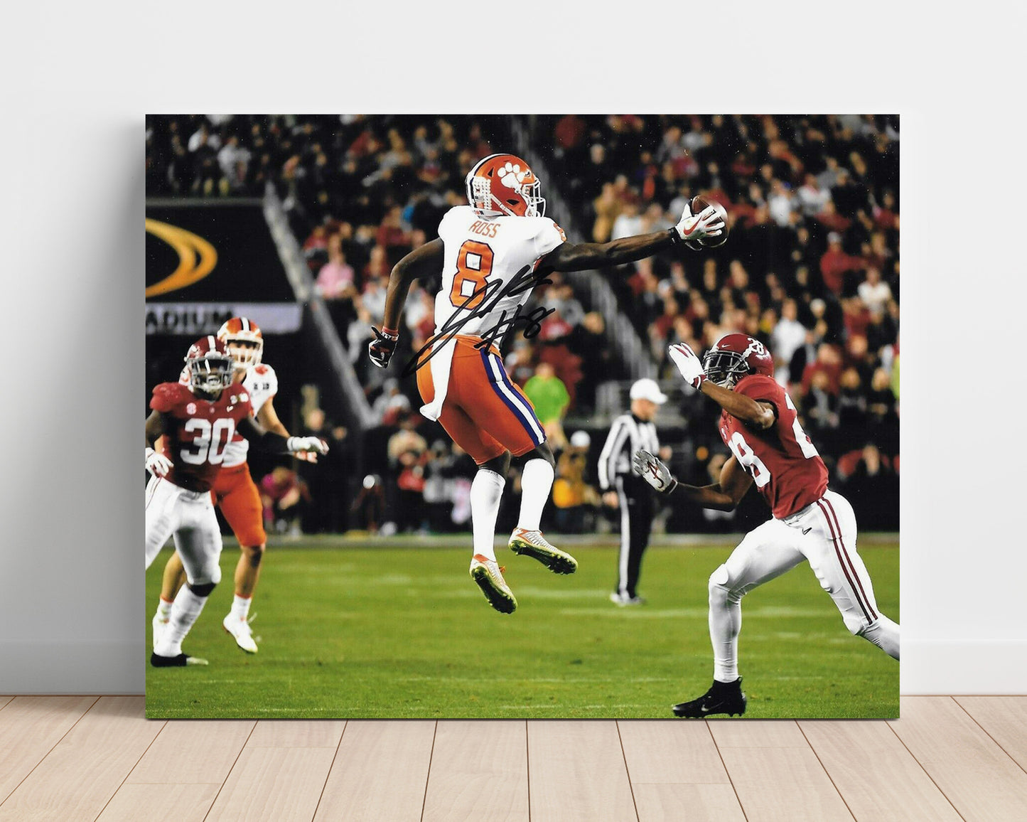 Clemson Football Justyn Ross Leaping Catch vs Alabama College Football Wall Art 16x20 Unframed Print wall art print – College Football decor
