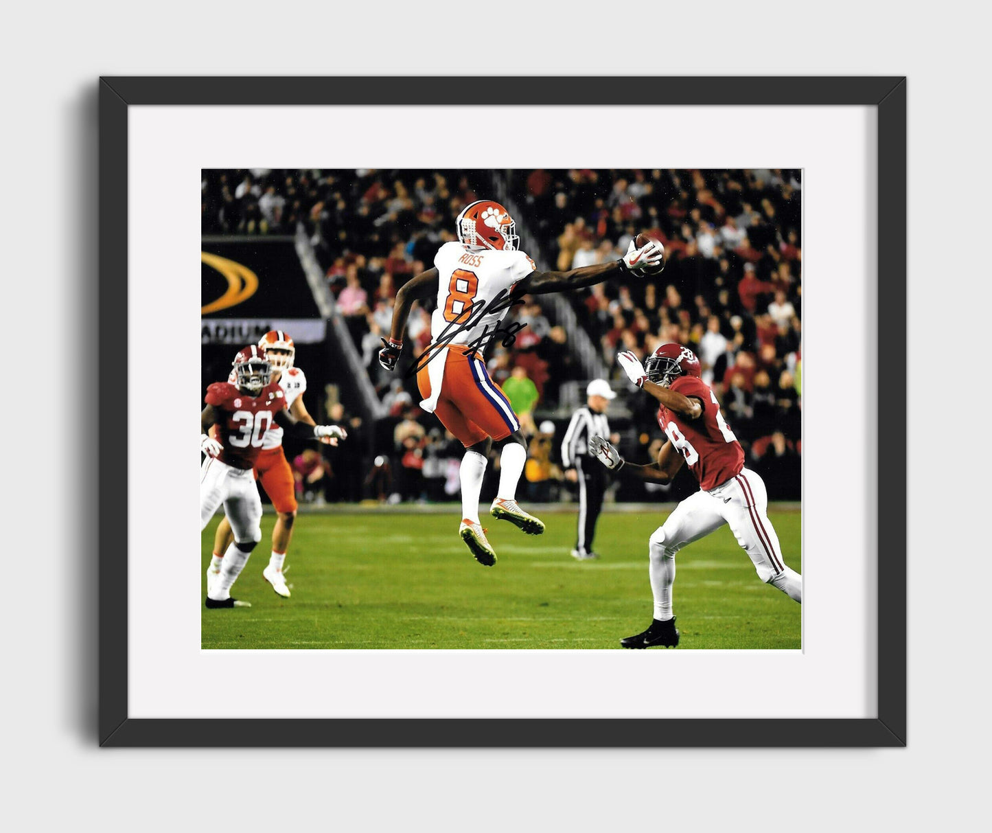 Clemson Football Justyn Ross Leaping Catch vs Alabama College Football Wall Art 16x20 Gallery Frame wall art print – College Football decor