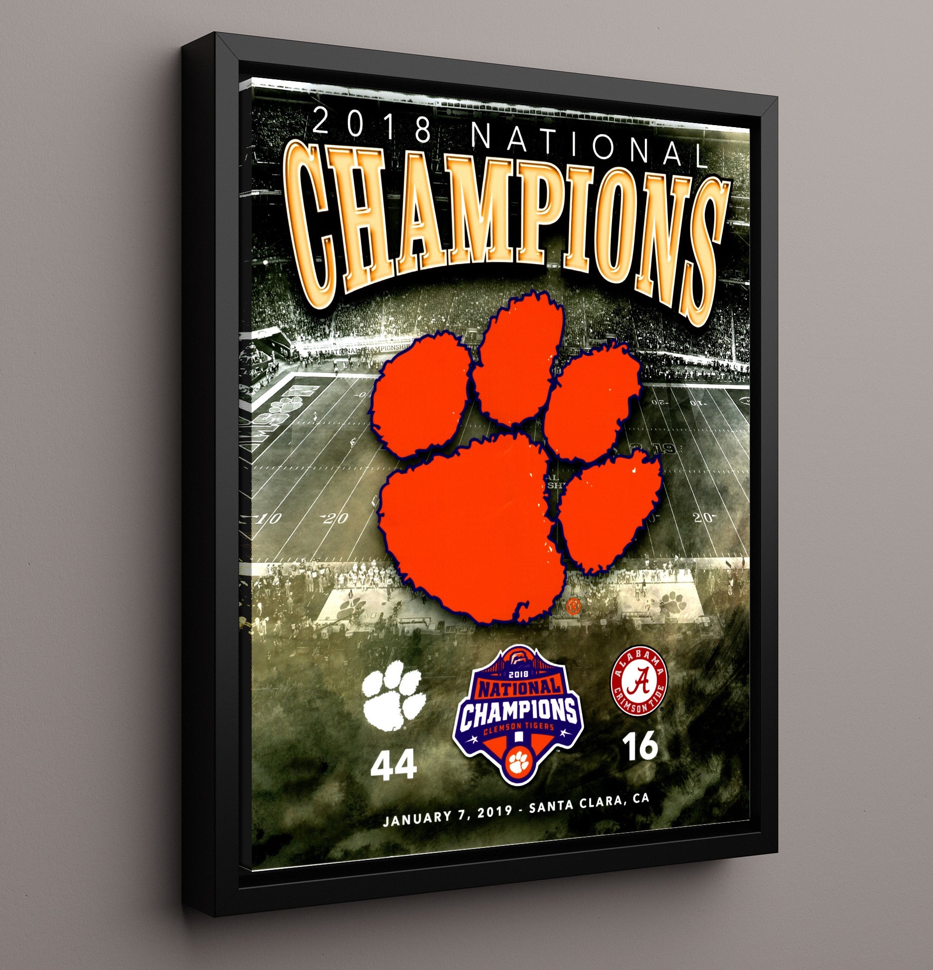 Clemson Football National Championship Dominance Scorecard 2018 College Football Wall Art 16x20 Framed Canvas wall art print – College Football decor