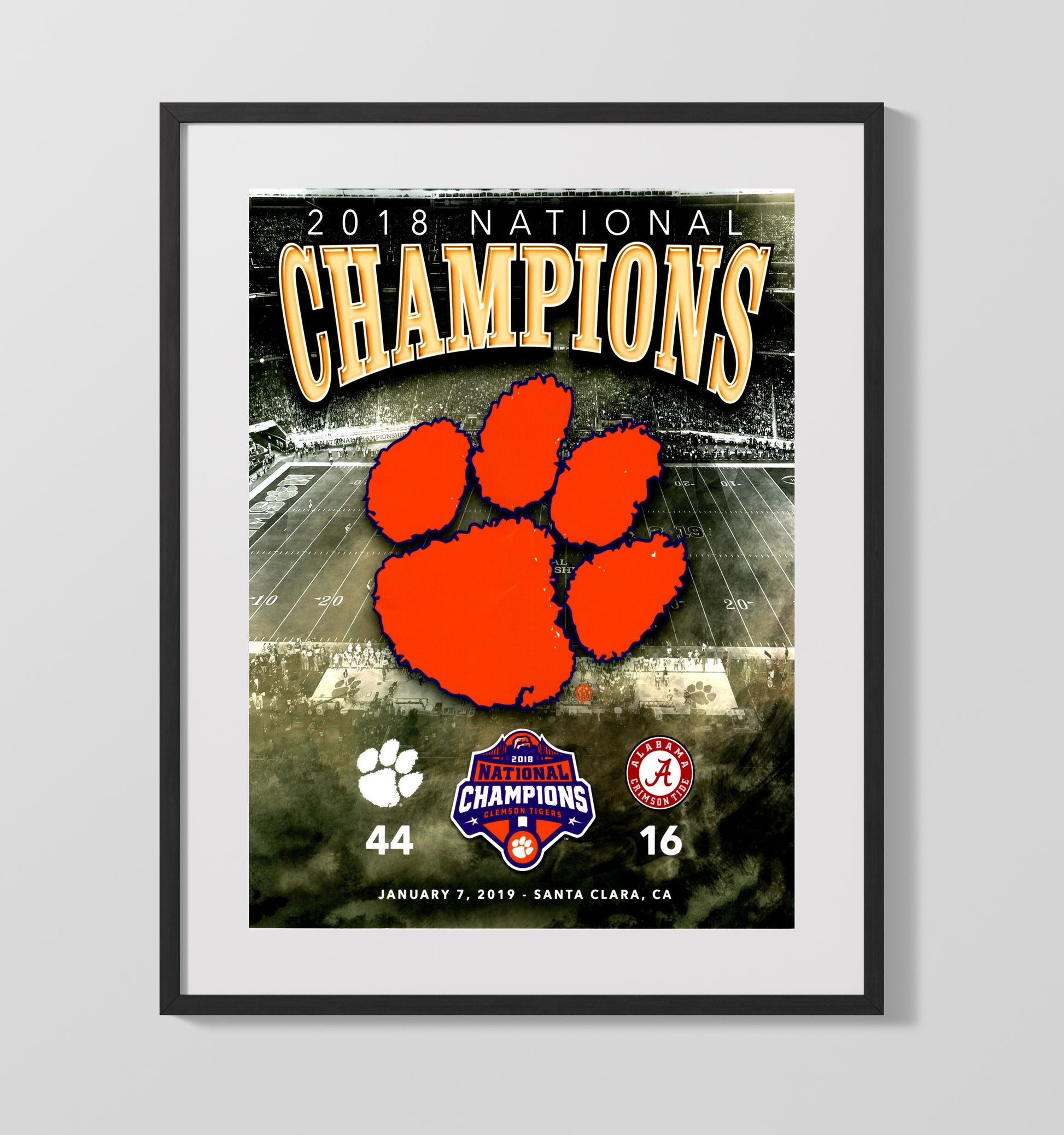 Clemson Football National Championship Dominance Scorecard 2018 College Football Wall Art 16x20 Gallery Frame wall art print – College Football decor