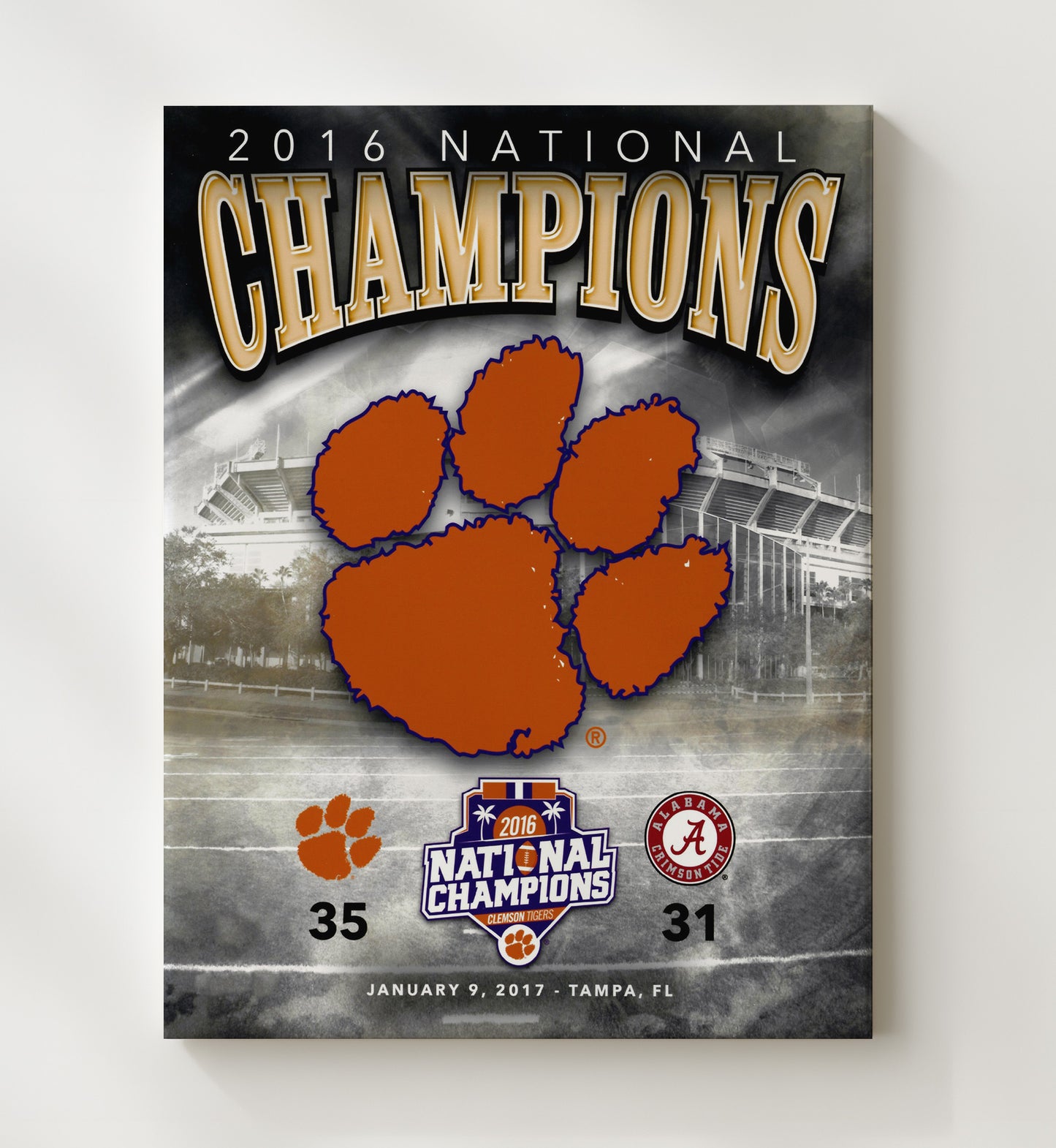 Clemson Football - National Championship Victory Scorecard 2017 8x10 Canvas college football wall art