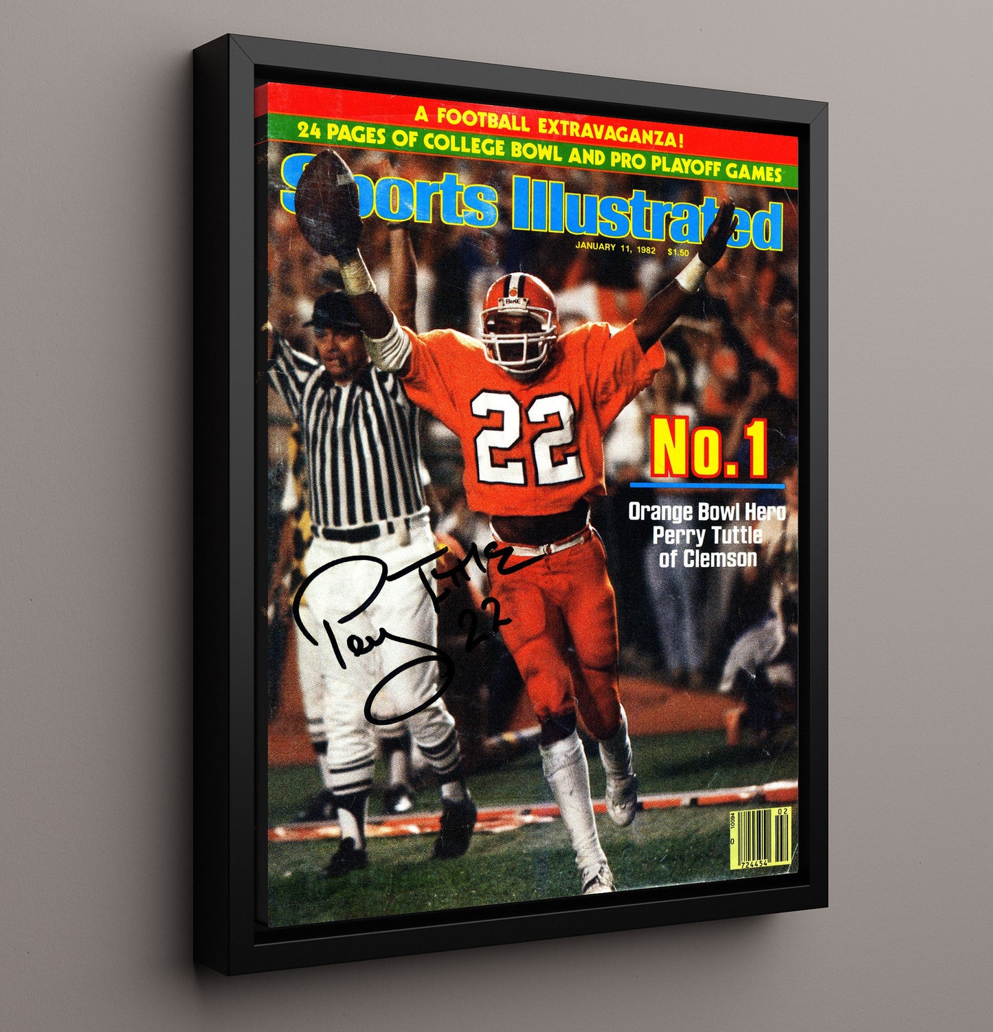Clemson Football Perry Tuttle Orange Bowl Legend SI Cover 1982 College Football Wall Art 16x20 Framed Canvas wall art print – College Football decor