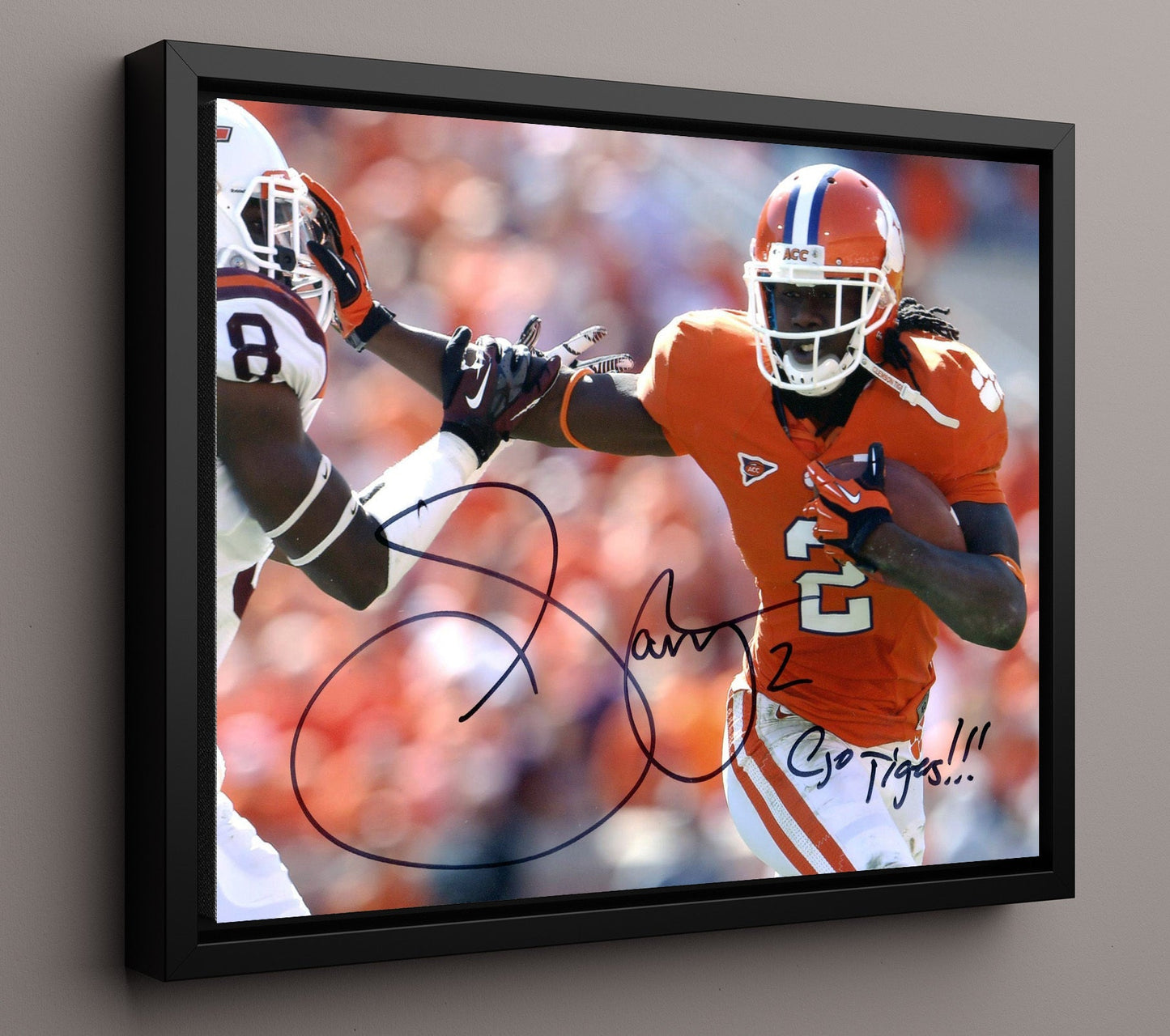 Clemson Football - Sammy Watkins Stiff Arm Drive 8x10 Framed Canvas college football wall art