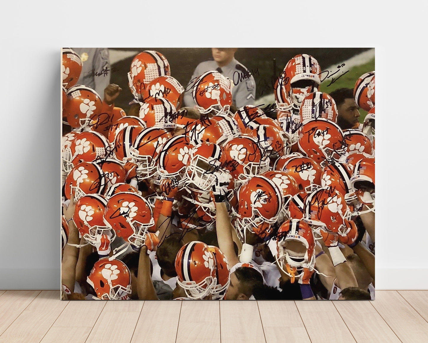 Clemson Football Team Helmet Unity Huddle College Football Wall Art 16x20 Unframed Print wall art print – College Football decor
