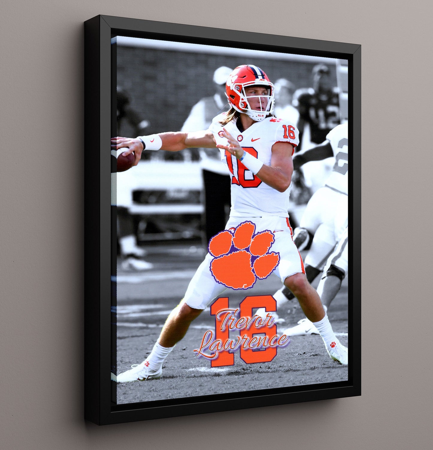 Clemson Football Trevor Lawrence Championship Command 2018 College Football Wall Art 16x20 Framed Canvas wall art print – College Football decor