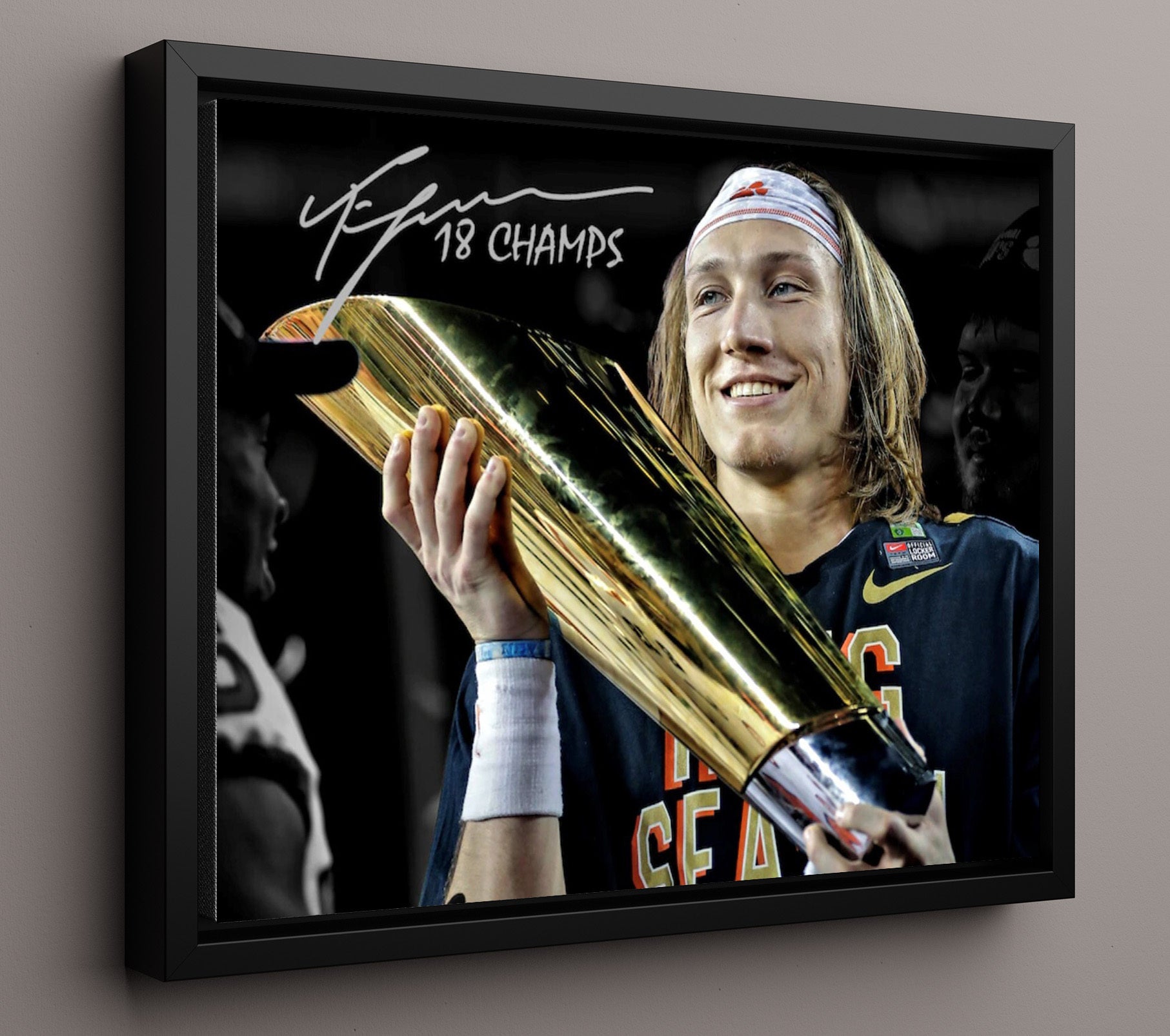 Clemson Football Trevor Lawrence Portrait Spotlight College Football Wall Art 16x20 Framed Canvas wall art print – College Football decor
