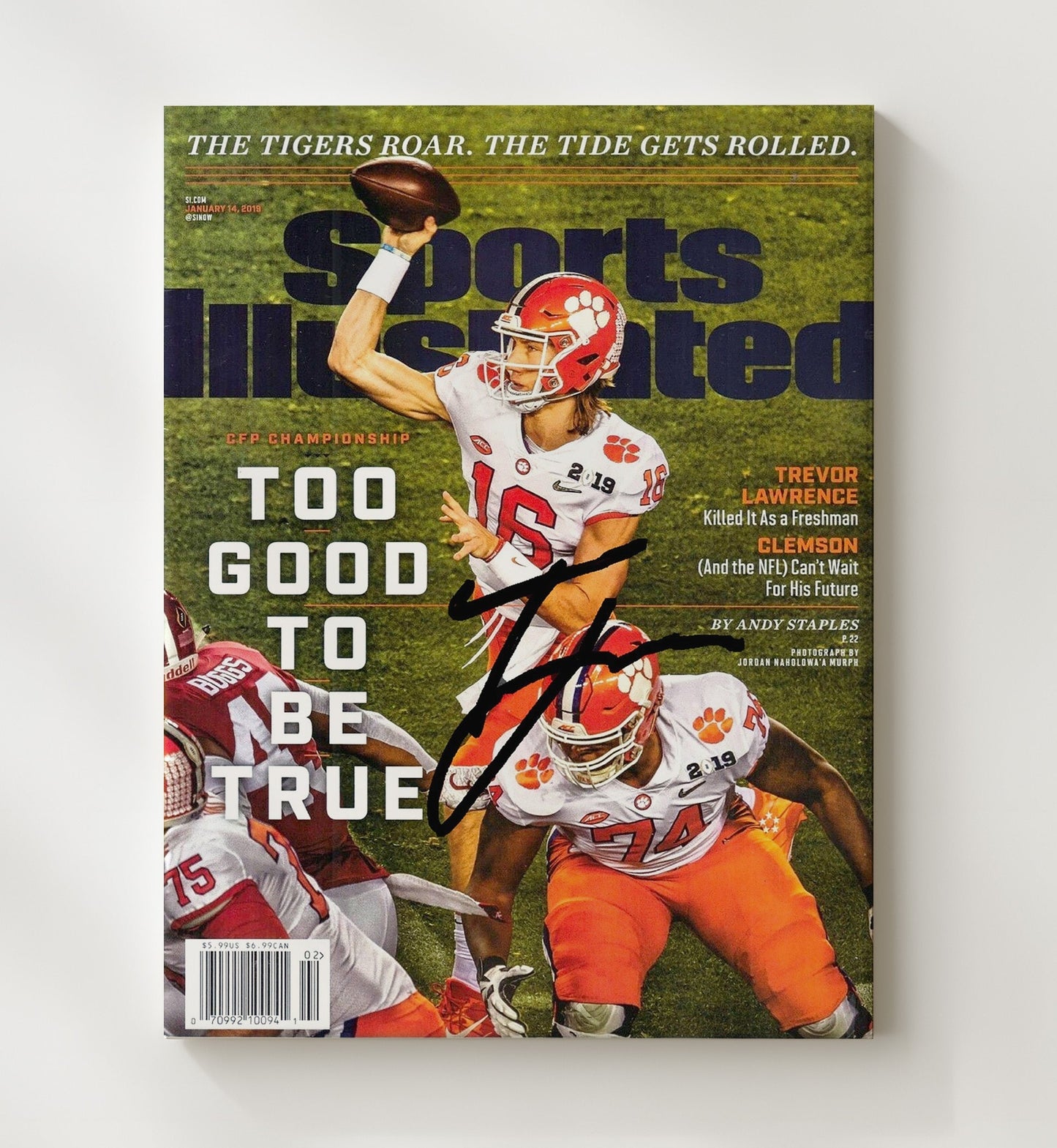 Clemson Football - Trevor Lawrence Too Good To Be True SI Cover 2019 8x10 Canvas college football wall art