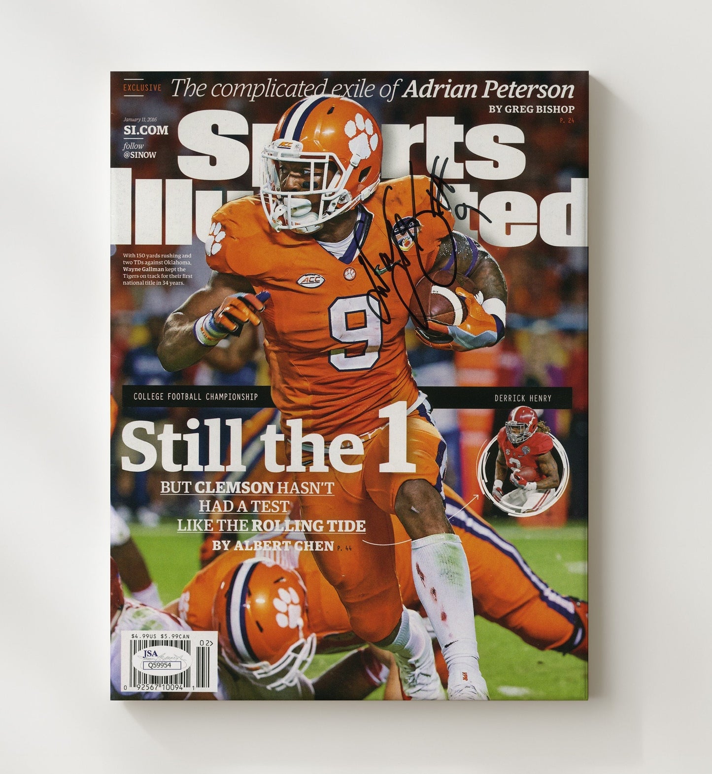Clemson Football - Wayne Gallman Still the One Championship Run SI Cover 2016 8x10 Canvas college football wall art