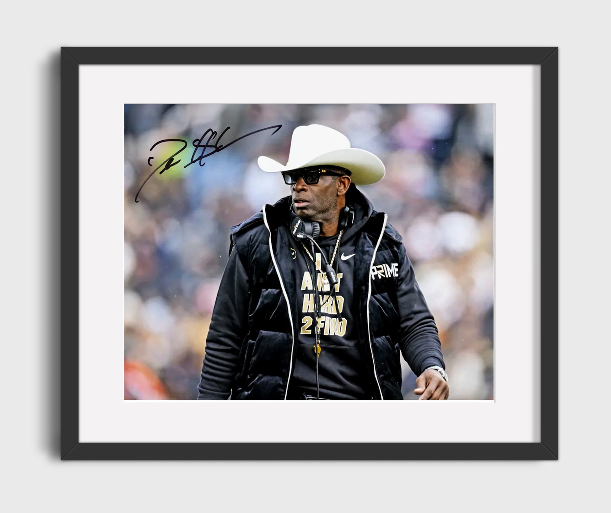 Colorado Football Deion Sanders Cowboy Hat Sideline Look College Football Wall Art 16x20 Gallery Frame wall art print – College Football decor