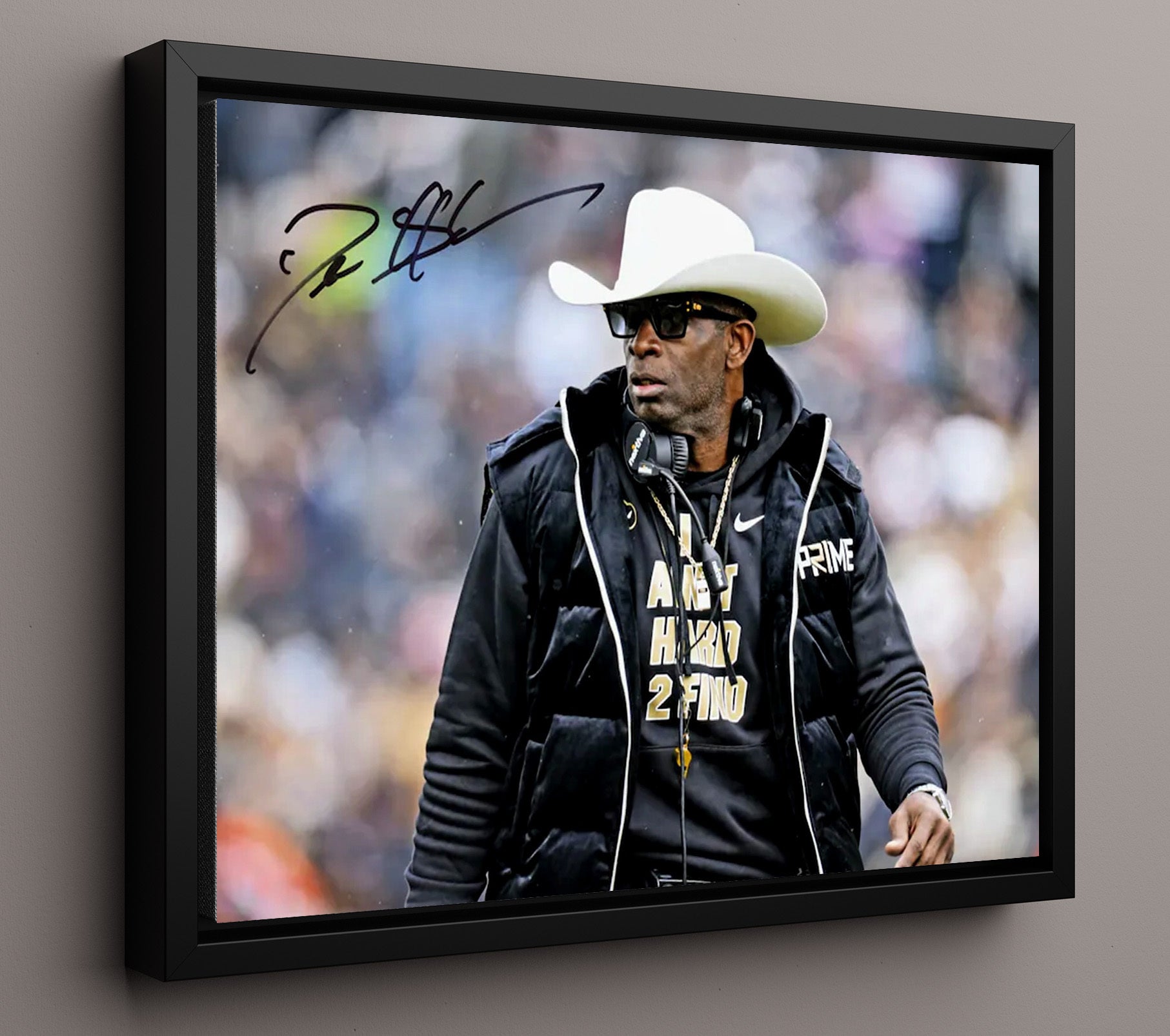 Colorado Football Deion Sanders Cowboy Hat Sideline Look College Football Wall Art 16x20 Framed Canvas wall art print – College Football decor