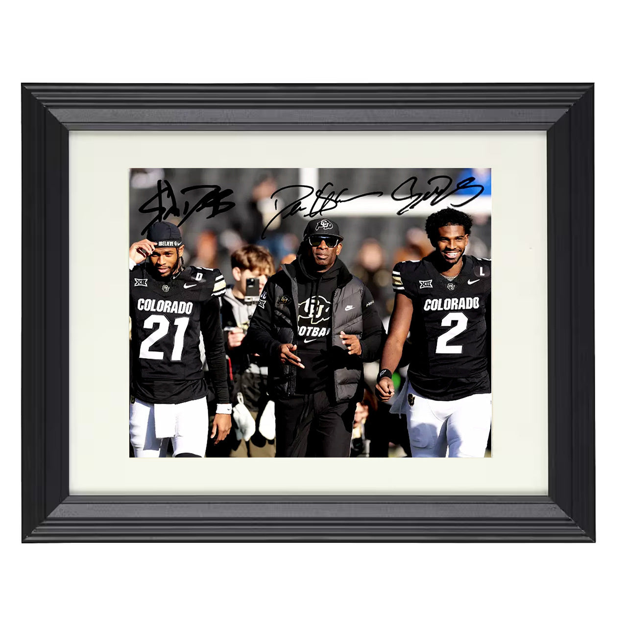 Colorado Football Deion Sanders With Sons Sideline Walk 8x10 black beveled frame college football wall art