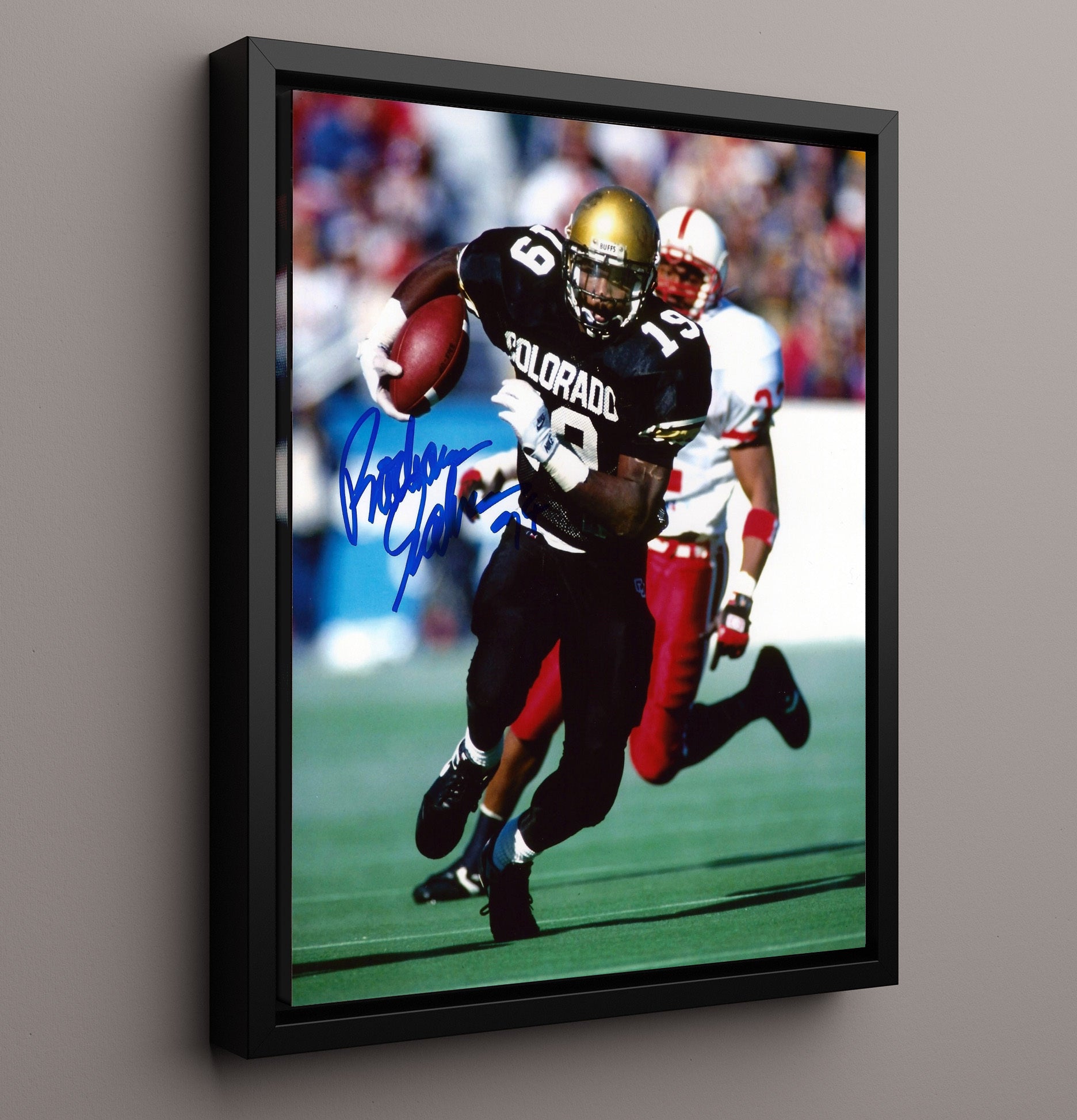 Colorado Football Rashaan Salaam Heisman Run Spotlight College Football Wall Art 16x20 Framed Canvas wall art print – College Football decor