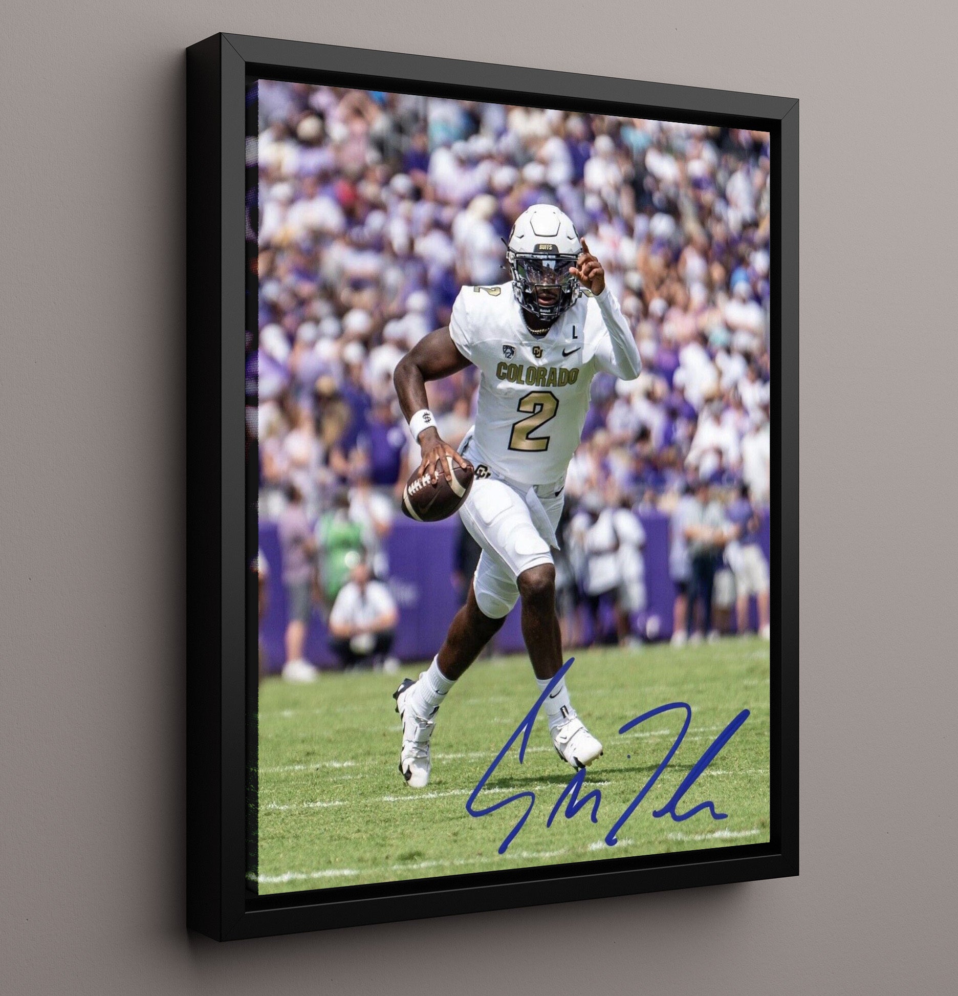 Colorado Football Shedeur Sanders Prime Time Jr Spotlight College Football Wall Art 16x20 Framed Canvas wall art print – College Football decor