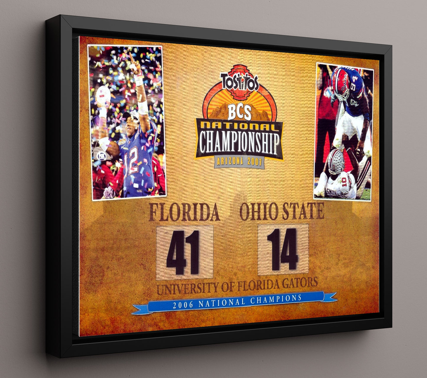 Florida Football 2006 Championship Scoreboard 41-14 Victory College Football Wall Art 16x20 Framed Canvas wall art print – College Football decor