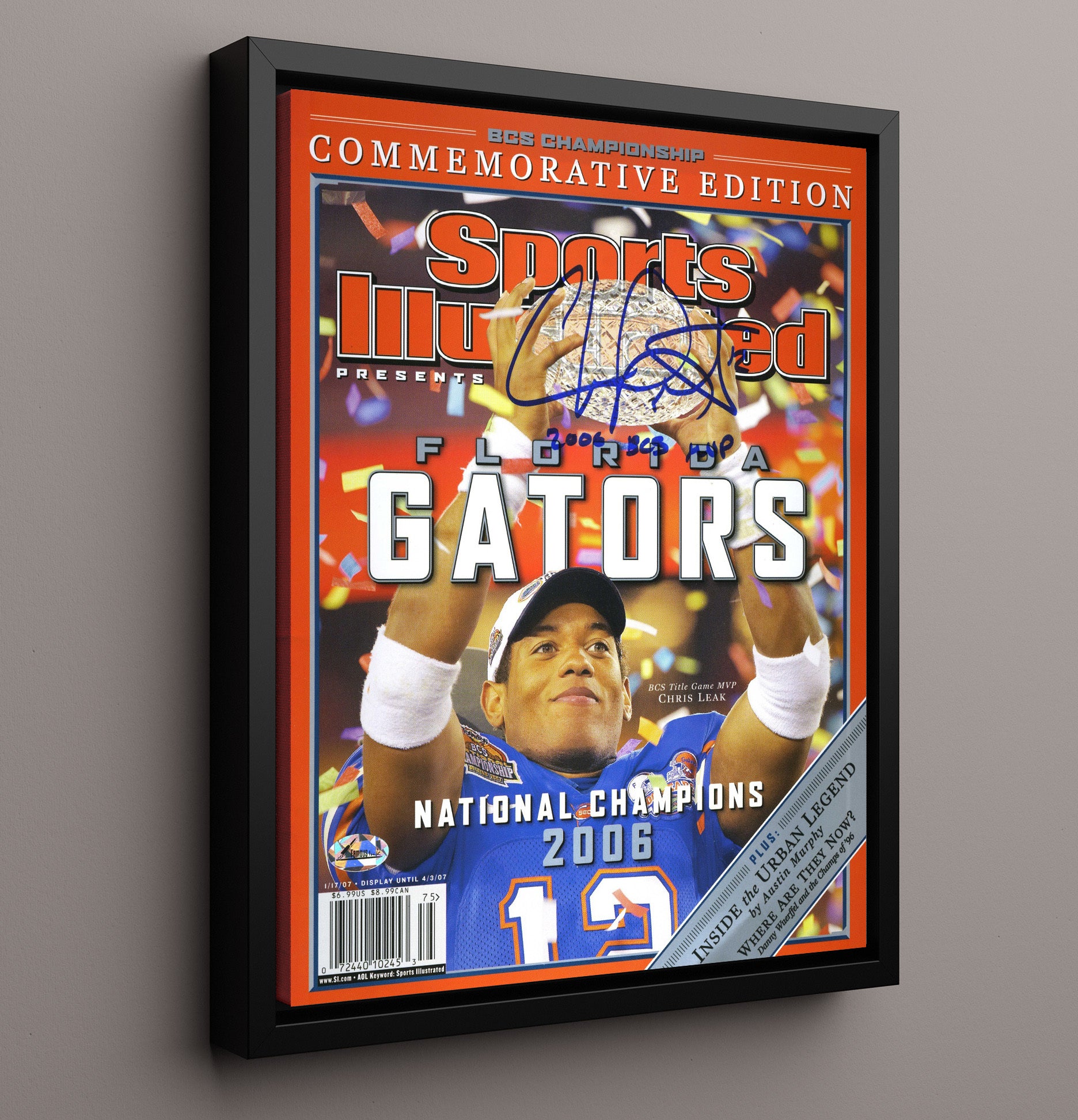 Florida Football Chris Leak National Champions SI Cover 2006 College Football Wall Art 16x20 Framed Canvas wall art print – College Football decor