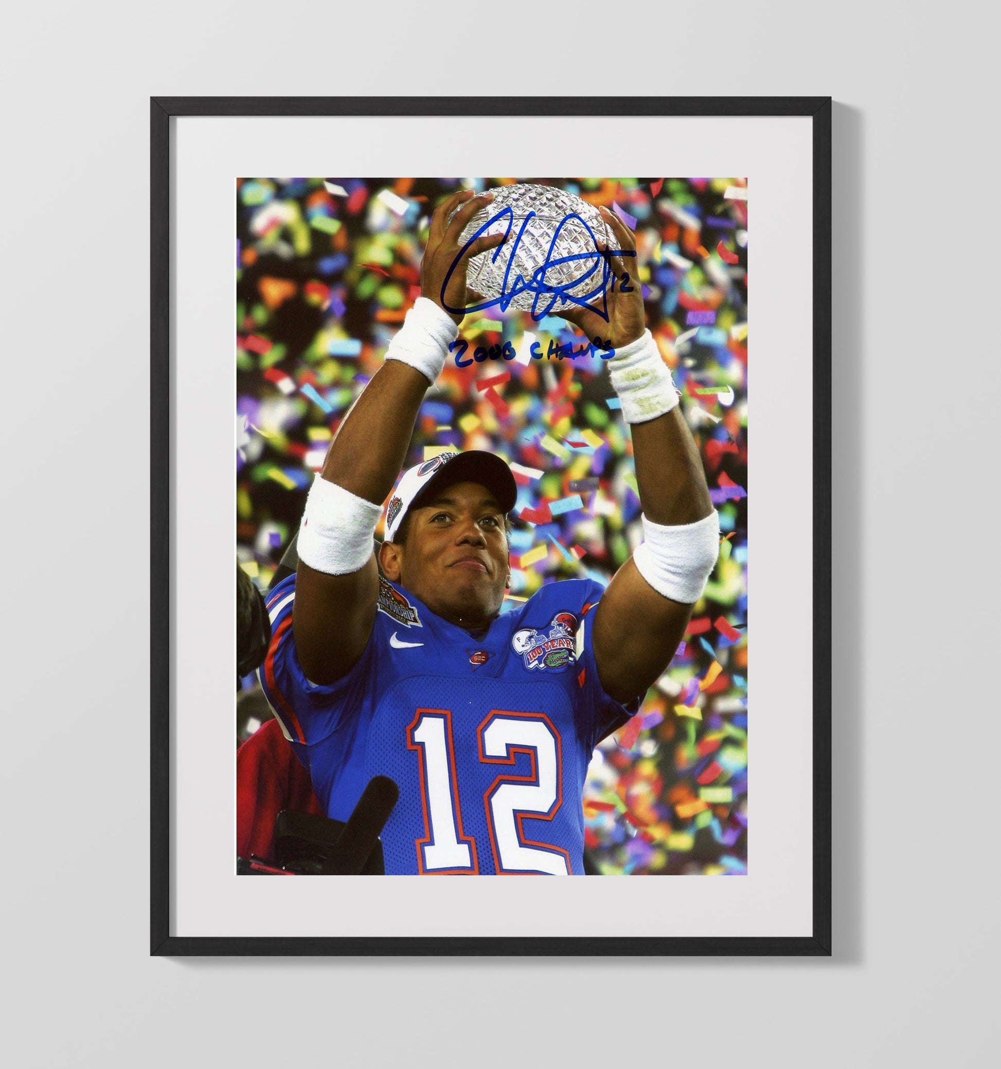Florida Football Chris Leak Trophy Raise Under Confetti College Football Wall Art 16x20 Gallery Frame wall art print – College Football decor