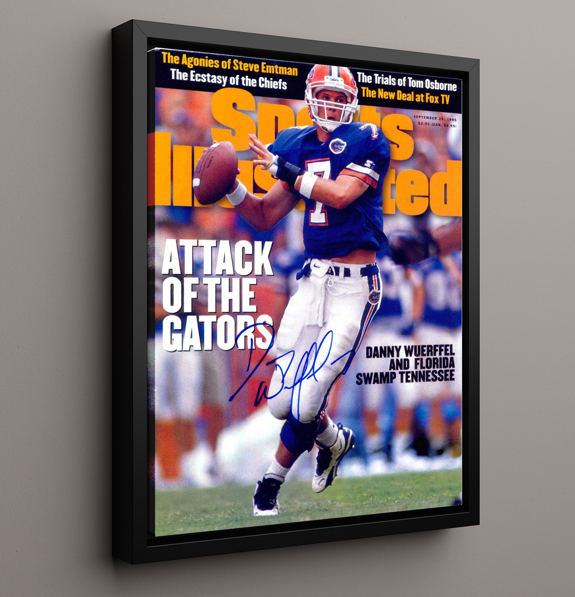 Florida Football Danny Wuerffel Attack of the Gators SI Cover College Football Wall Art 16x20 Framed Canvas wall art print – College Football decor
