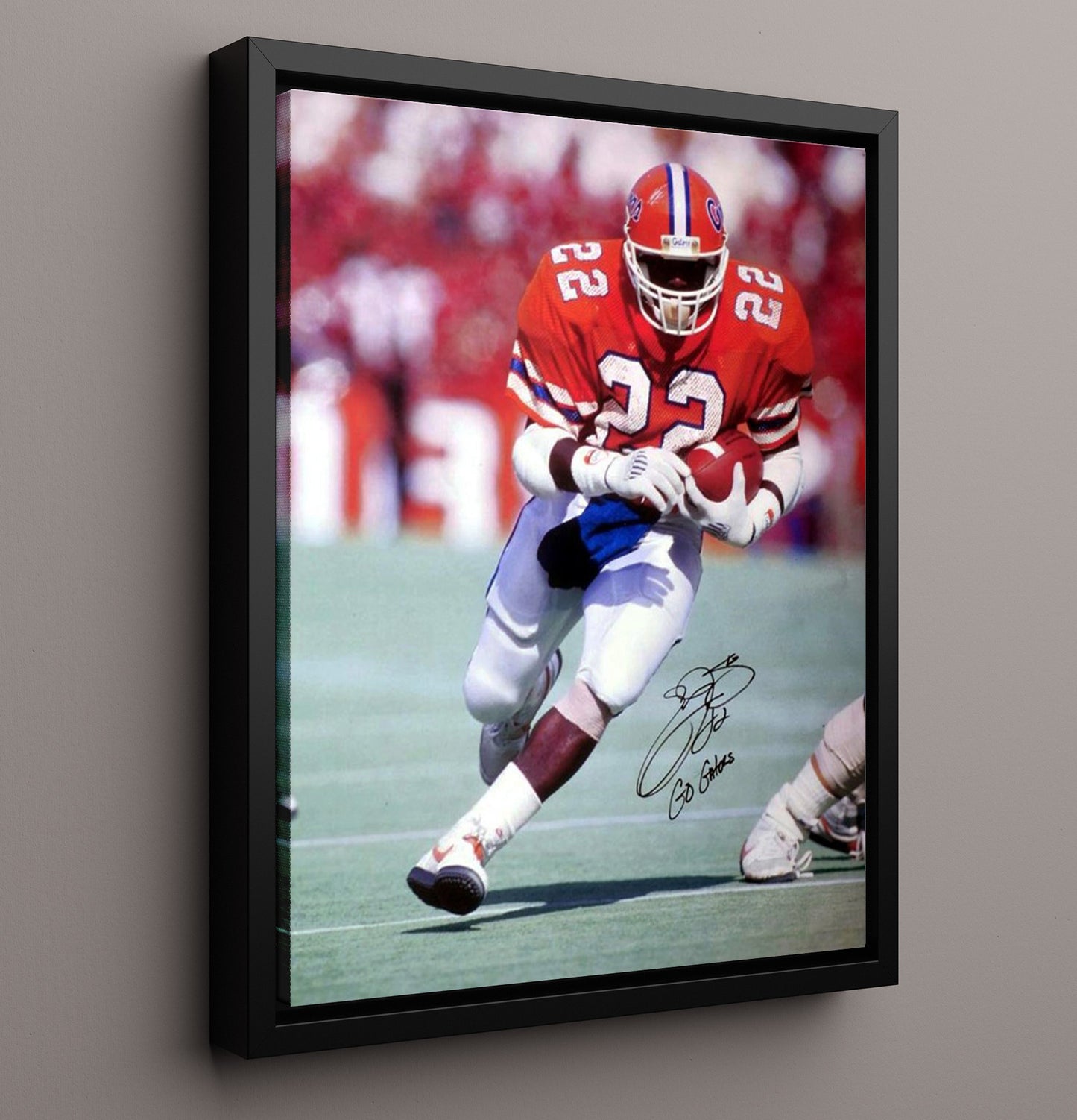 Florida Football Emmitt Smith Rushing Through Defense College Football Wall Art 16x20 Framed Canvas wall art print – College Football decor