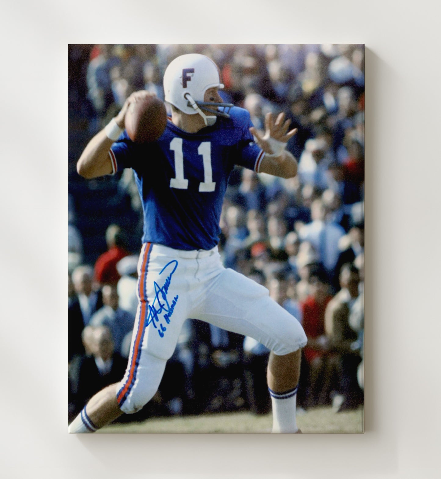 Florida Football Steve Spurrier Classic Dropback Pass College Football Wall Art 20x24 Canvas wall art print – College Football decor