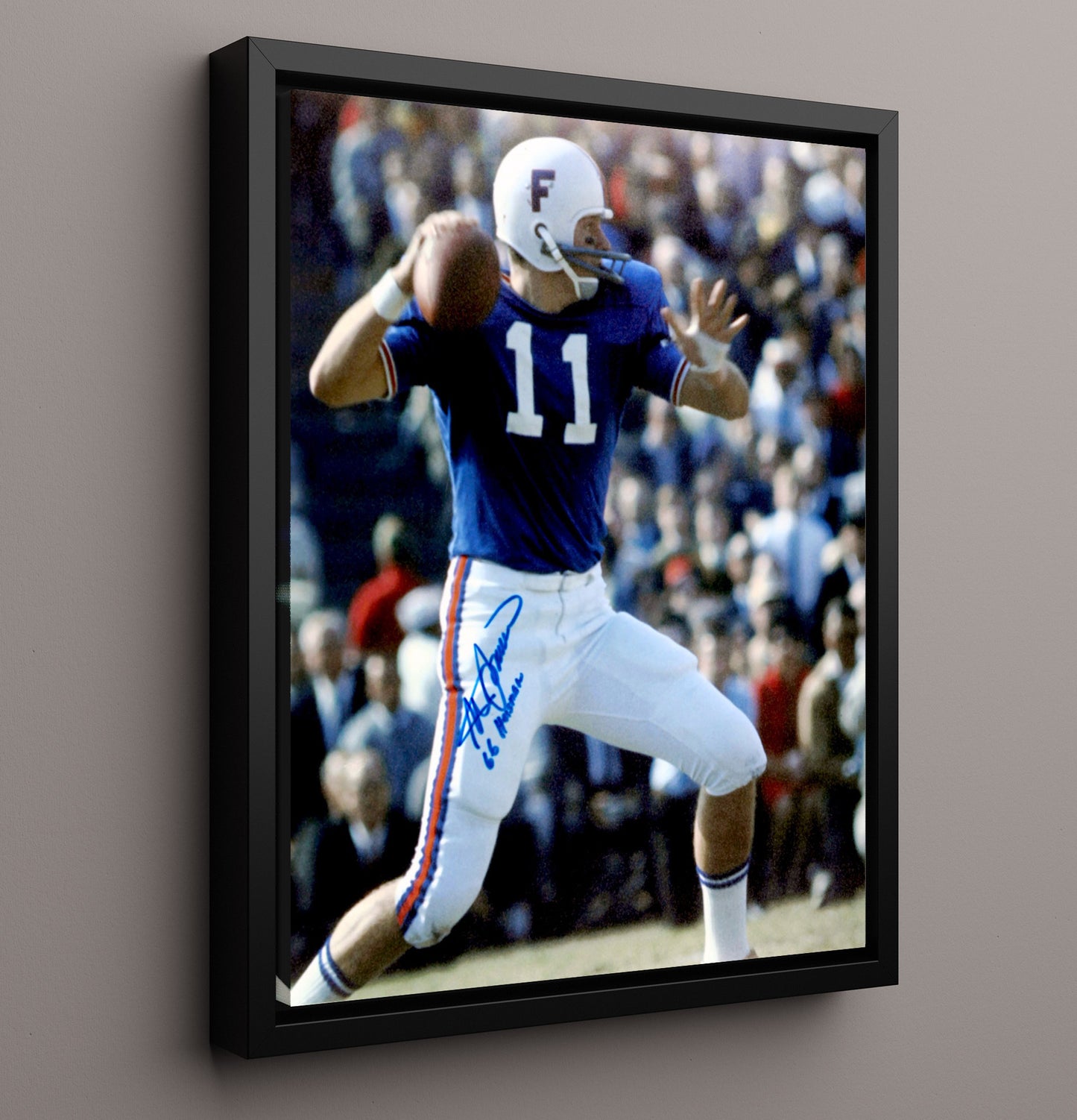 Florida Football Steve Spurrier Classic Dropback Pass College Football Wall Art 16x20 Framed Canvas wall art print – College Football decor