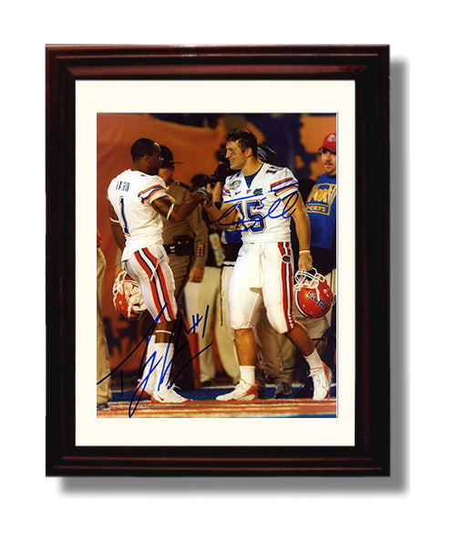 Florida Football Tebow Harvin Sideline Celebration College Football Wall Art 8x10 Beveled Frame wall art print – College Football decor
