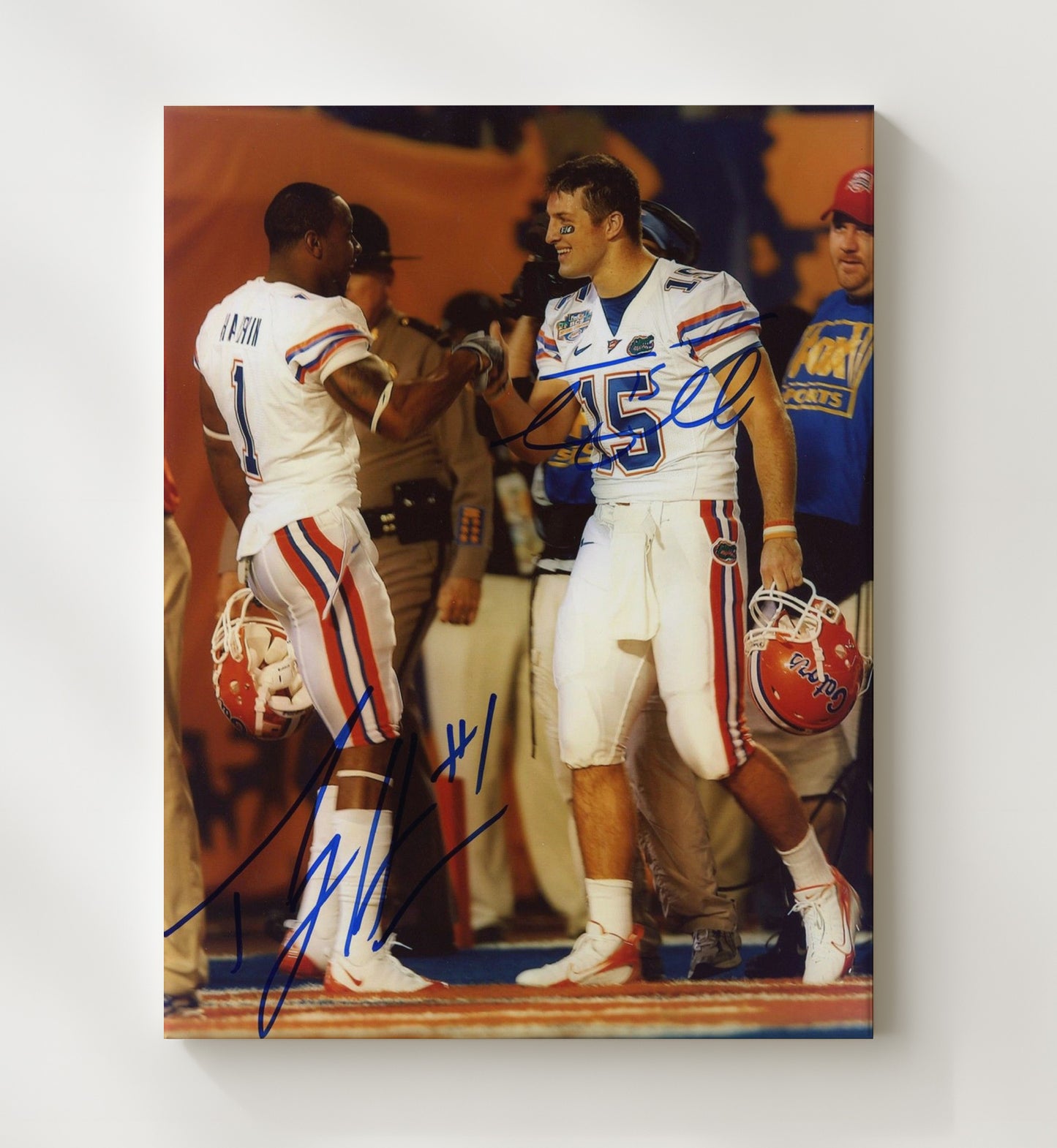 Florida Football Tebow Harvin Sideline Celebration College Football Wall Art 20x24 Canvas wall art print – College Football decor