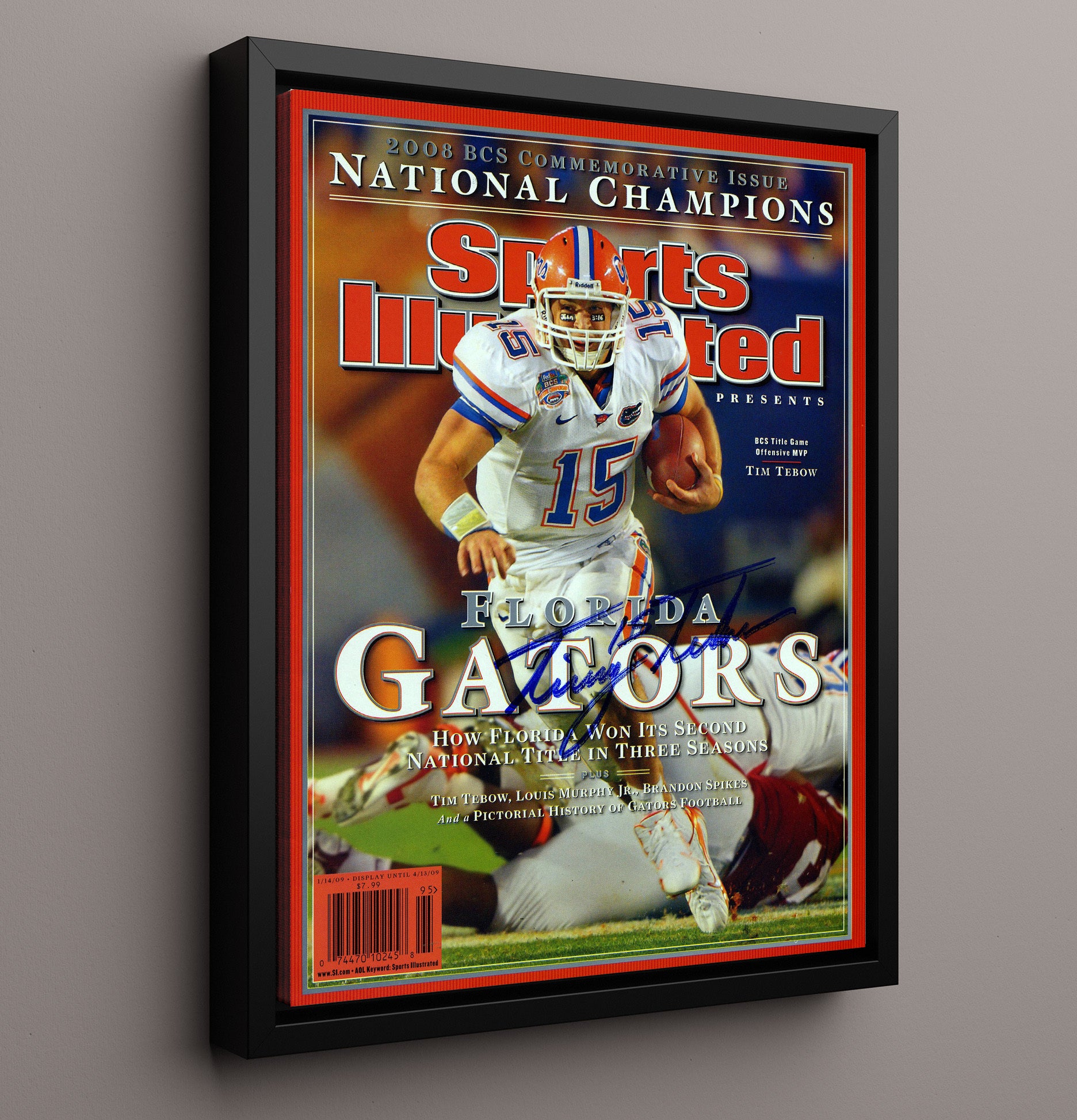 Florida Football Tebow National Championship MVP Dynasty Run 2008 SI College Football Wall Art 16x20 Framed Canvas wall art print – College Football decor