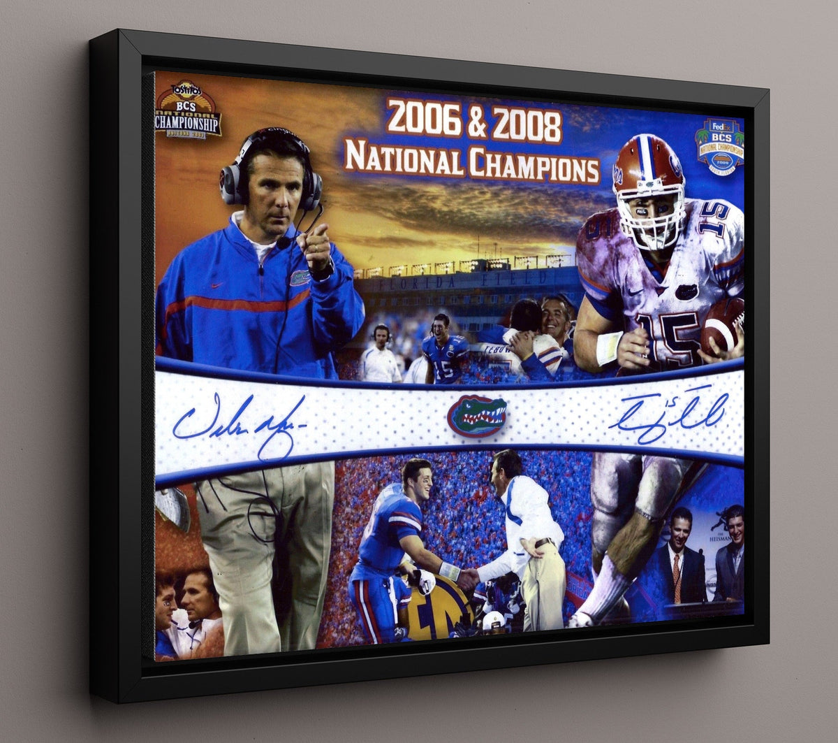 Florida Football - Tebow and Meyer Dual Championship Era 8x10 Framed Canvas college football wall art