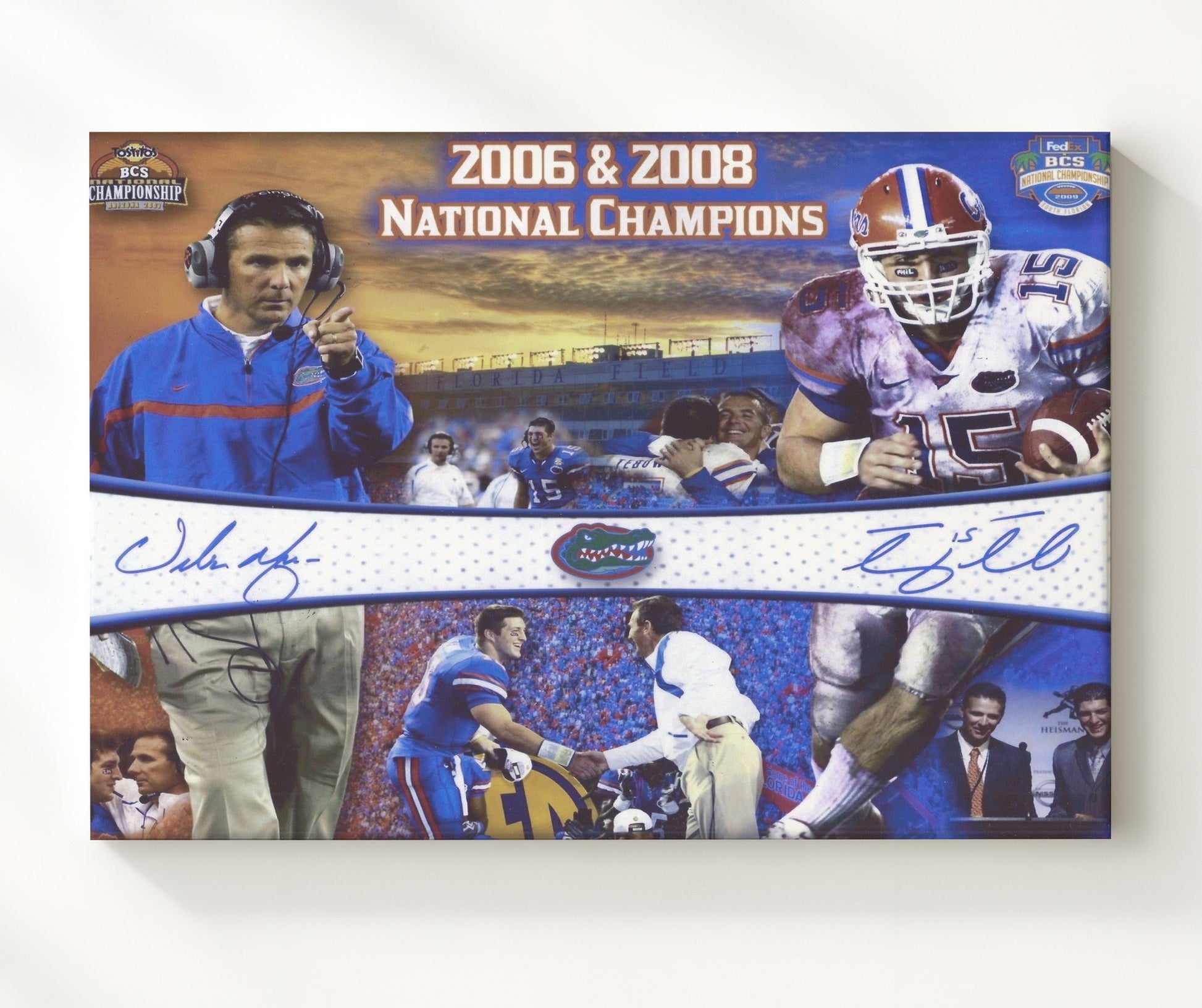 Florida Football - Tebow and Meyer Dual Championship Era 8x10 Canvas college football wall art