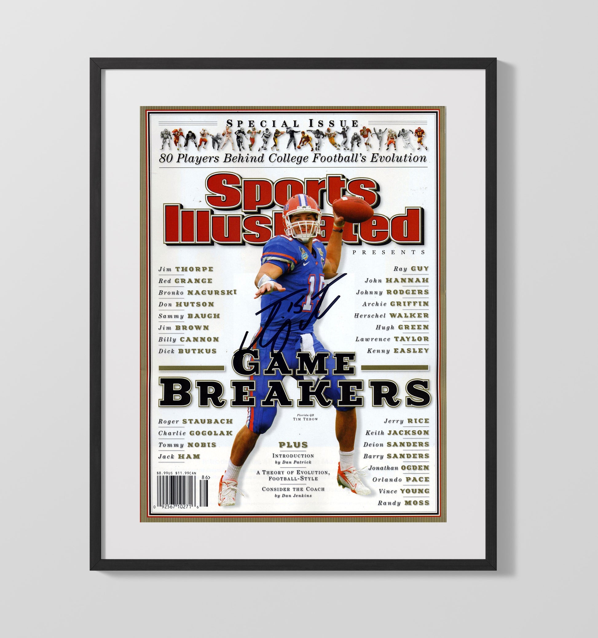 Florida Football Tim Tebow Game Breakers SI Cover College Football Wall Art 16x20 Gallery Frame wall art print – College Football decor
