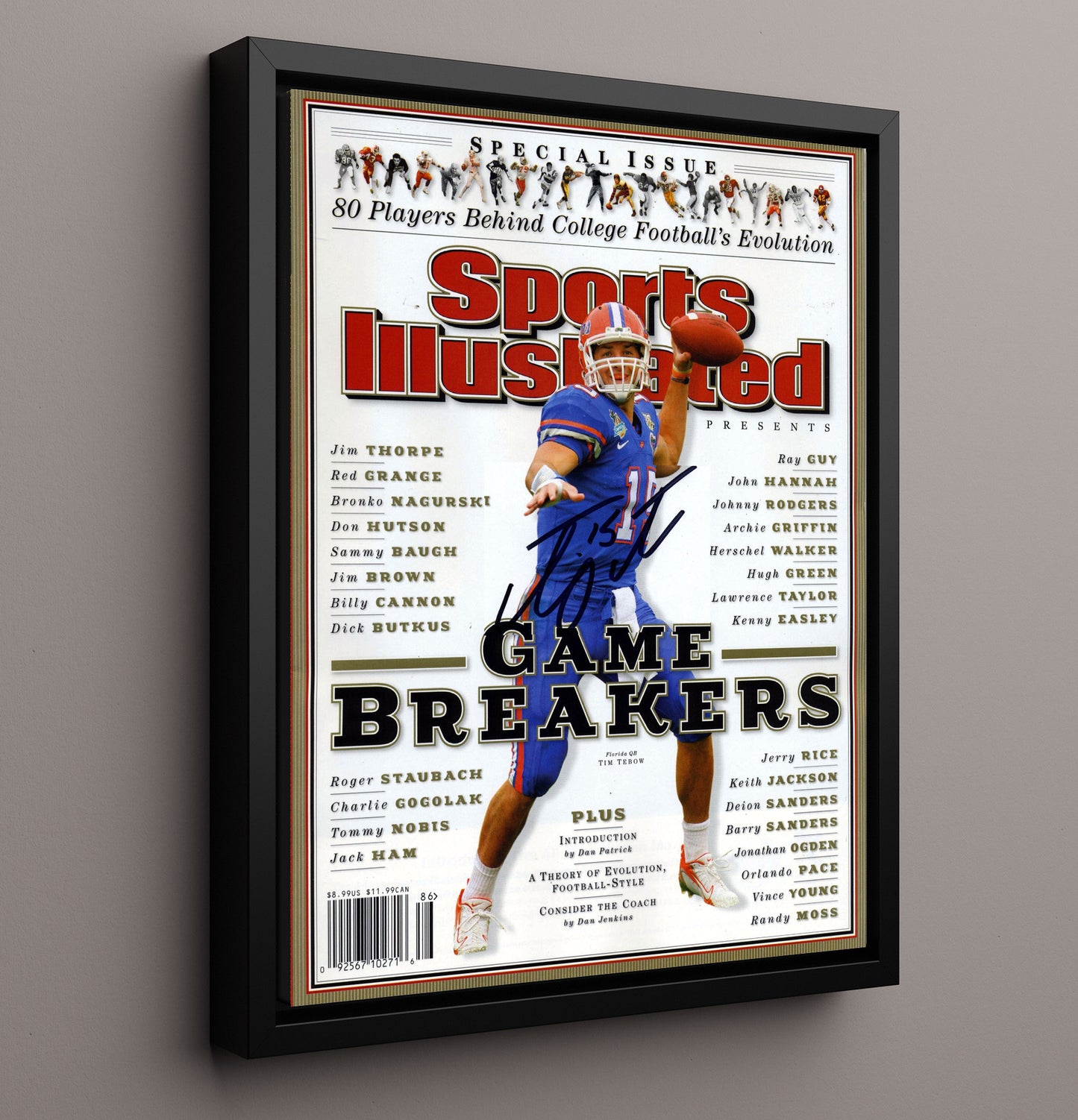 Florida Football Tim Tebow Game Breakers SI Cover College Football Wall Art 16x20 Framed Canvas wall art print – College Football decor