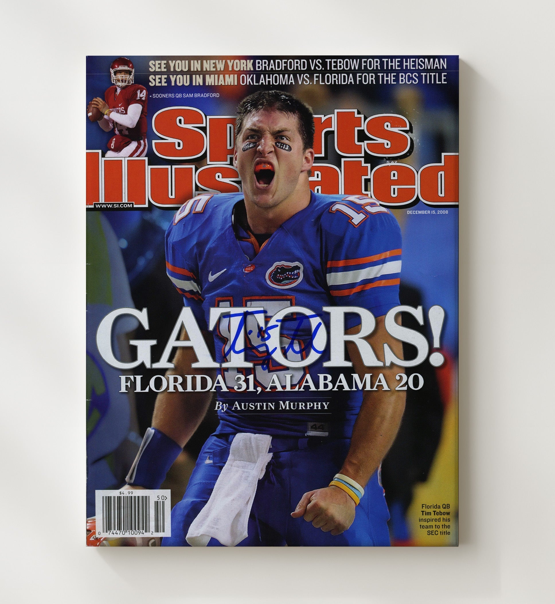 Florida Football - Tim Tebow Gators SEC Championship vs Alabama Statement Win 2008 SI 8x10 Canvas college football wall art